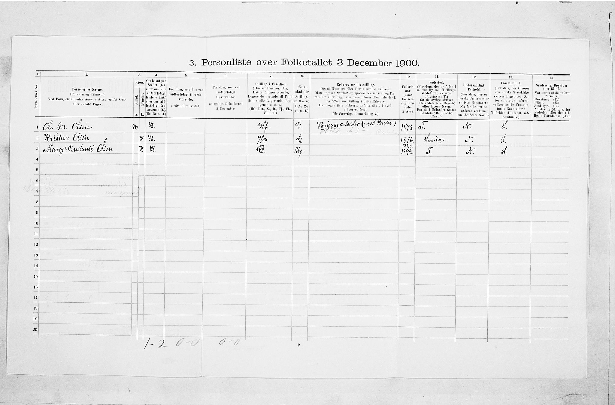 SAO, 1900 census for Fredrikshald, 1900