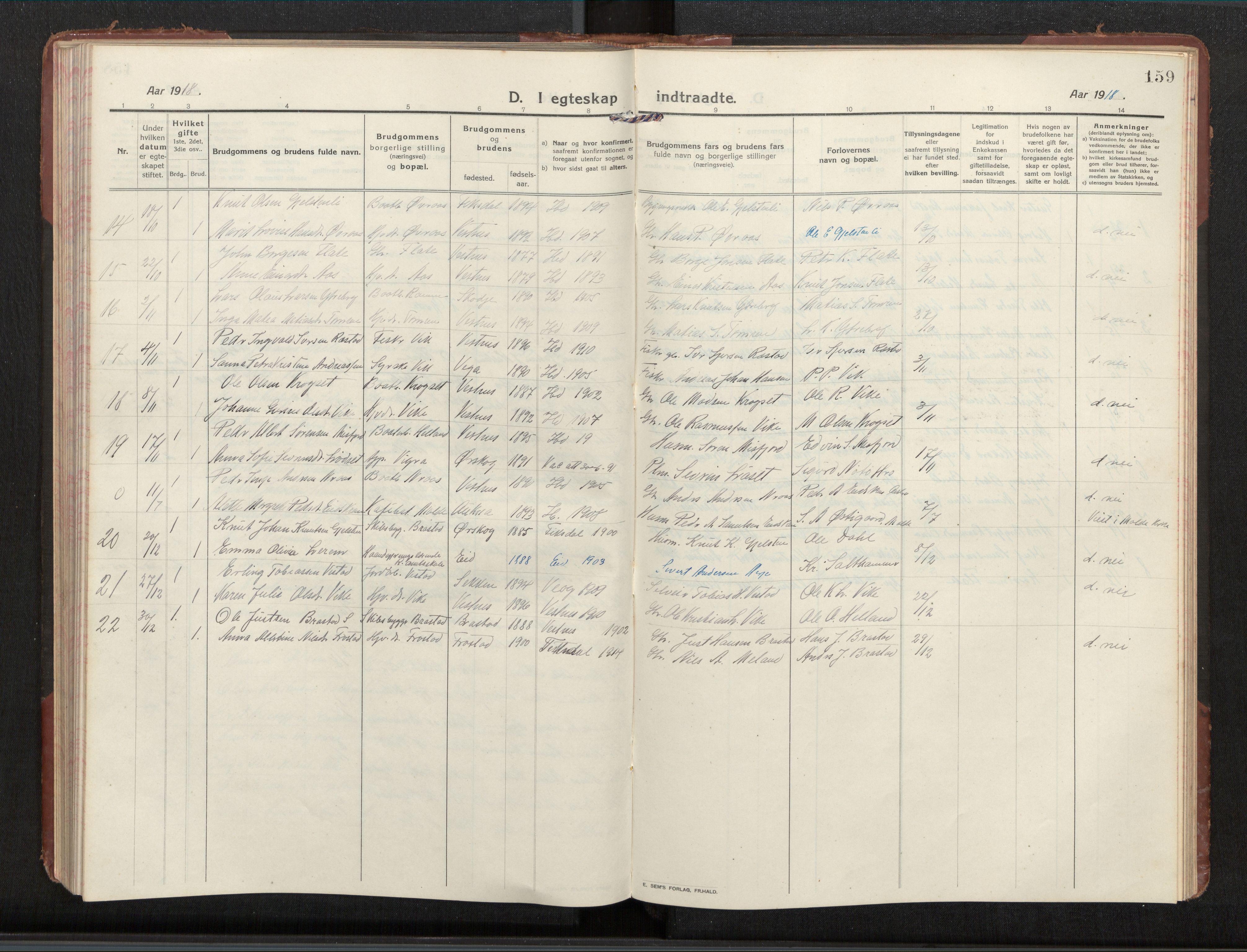 Ministerialprotokoller, klokkerbøker og fødselsregistre - Møre og Romsdal, AV/SAT-A-1454/539/L0536a: Parish register (copy) no. 539C03, 1912-1936, p. 159