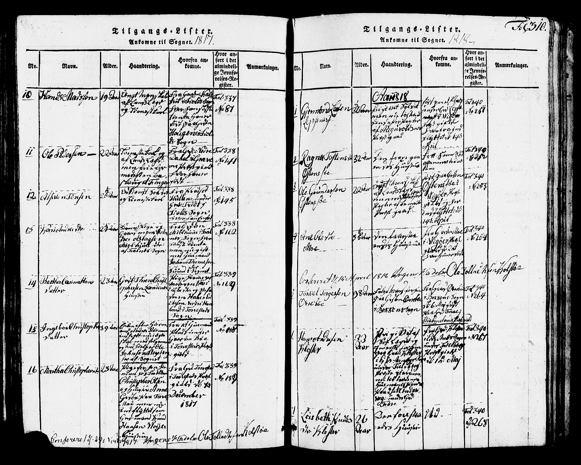 Avaldsnes sokneprestkontor, SAST/A -101851/H/Ha/Hab/L0001: Parish register (copy) no. B 1, 1816-1825, p. 310