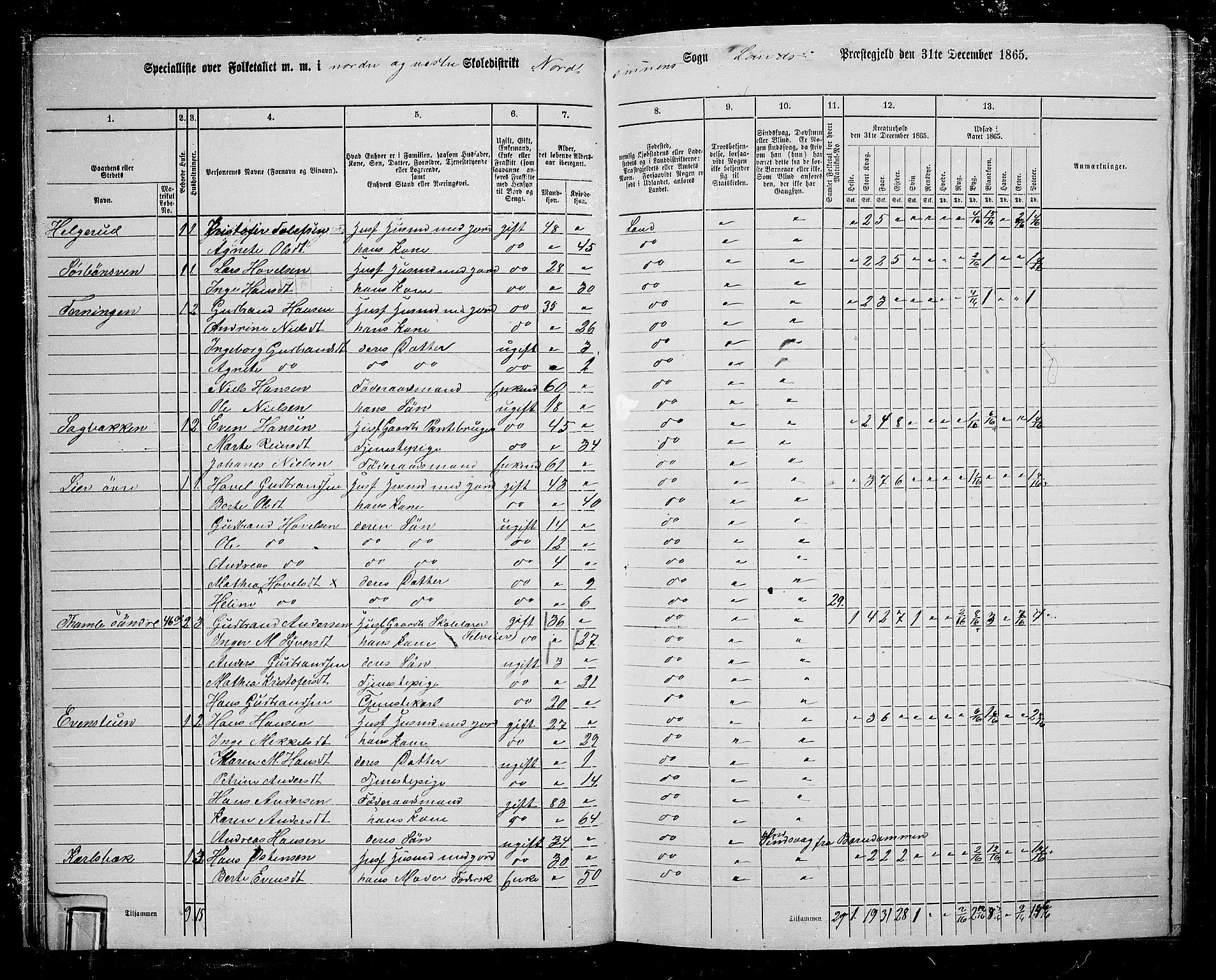 RA, 1865 census for Land, 1865, p. 36