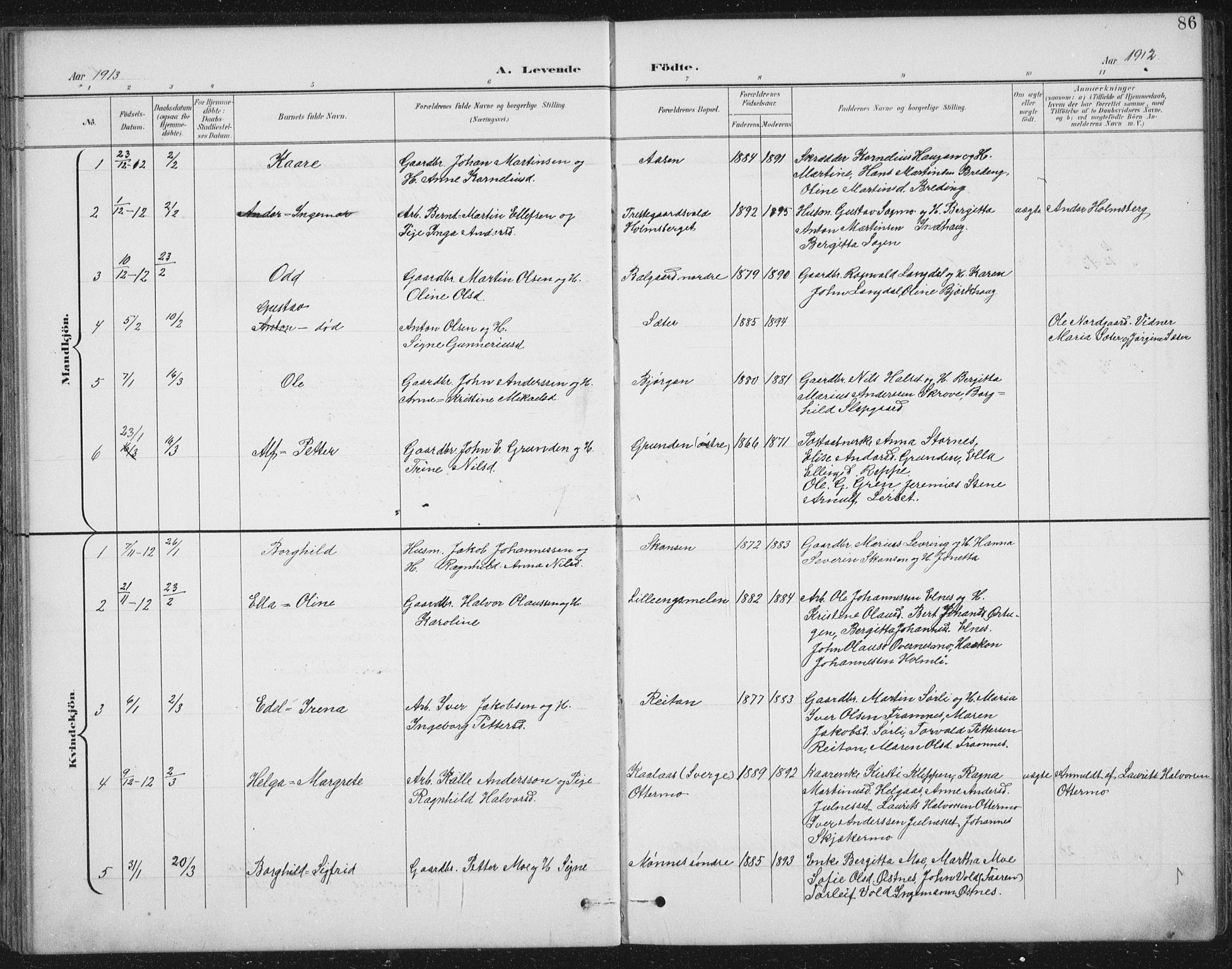 Ministerialprotokoller, klokkerbøker og fødselsregistre - Nord-Trøndelag, SAT/A-1458/724/L0269: Parish register (copy) no. 724C05, 1899-1920, p. 86
