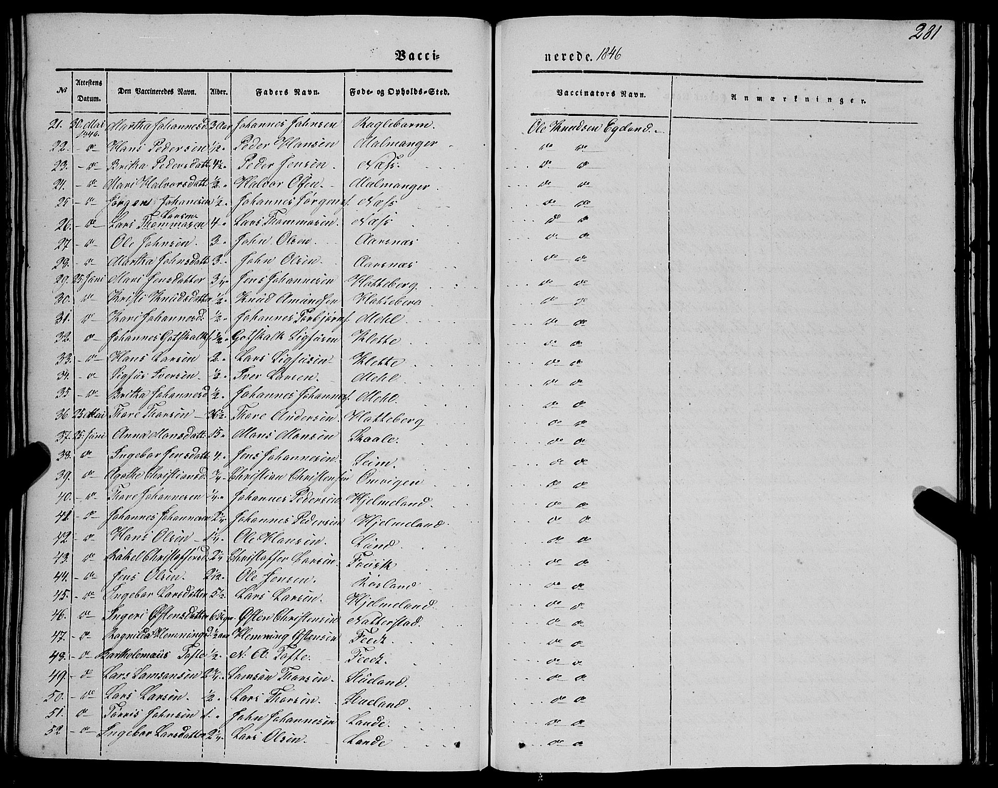 Kvinnherad sokneprestembete, SAB/A-76401/H/Haa: Parish register (official) no. A 7, 1843-1853, p. 281