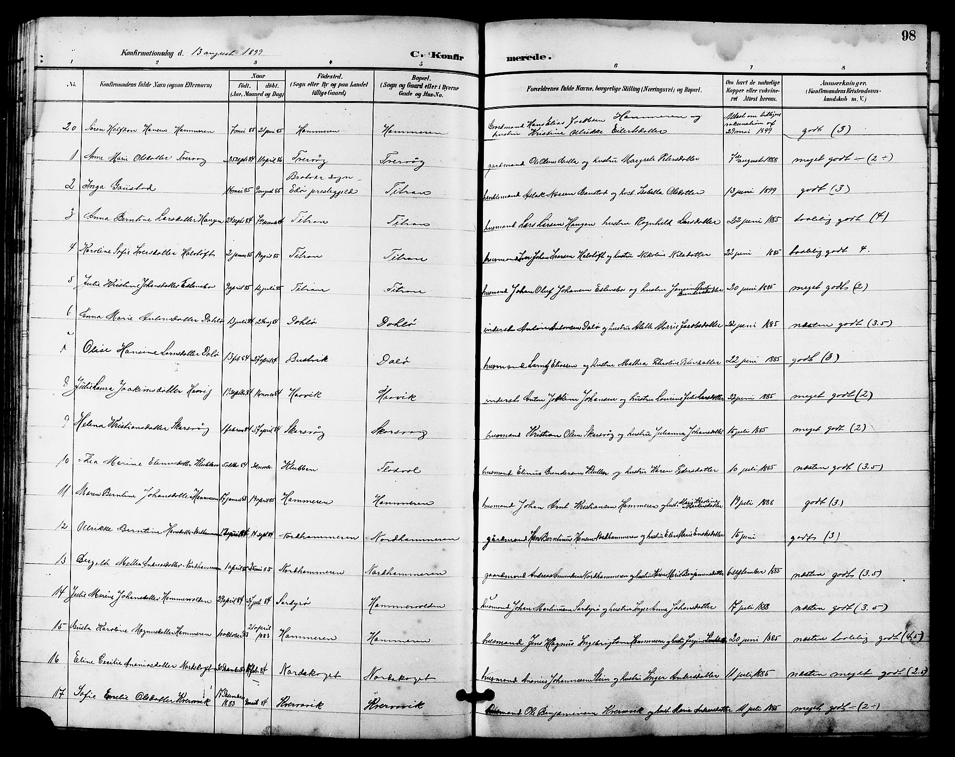 Ministerialprotokoller, klokkerbøker og fødselsregistre - Sør-Trøndelag, AV/SAT-A-1456/641/L0598: Parish register (copy) no. 641C02, 1893-1910, p. 98