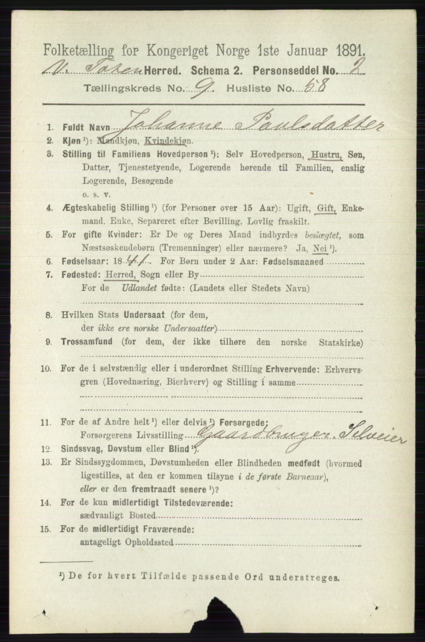 RA, 1891 census for 0529 Vestre Toten, 1891, p. 5915