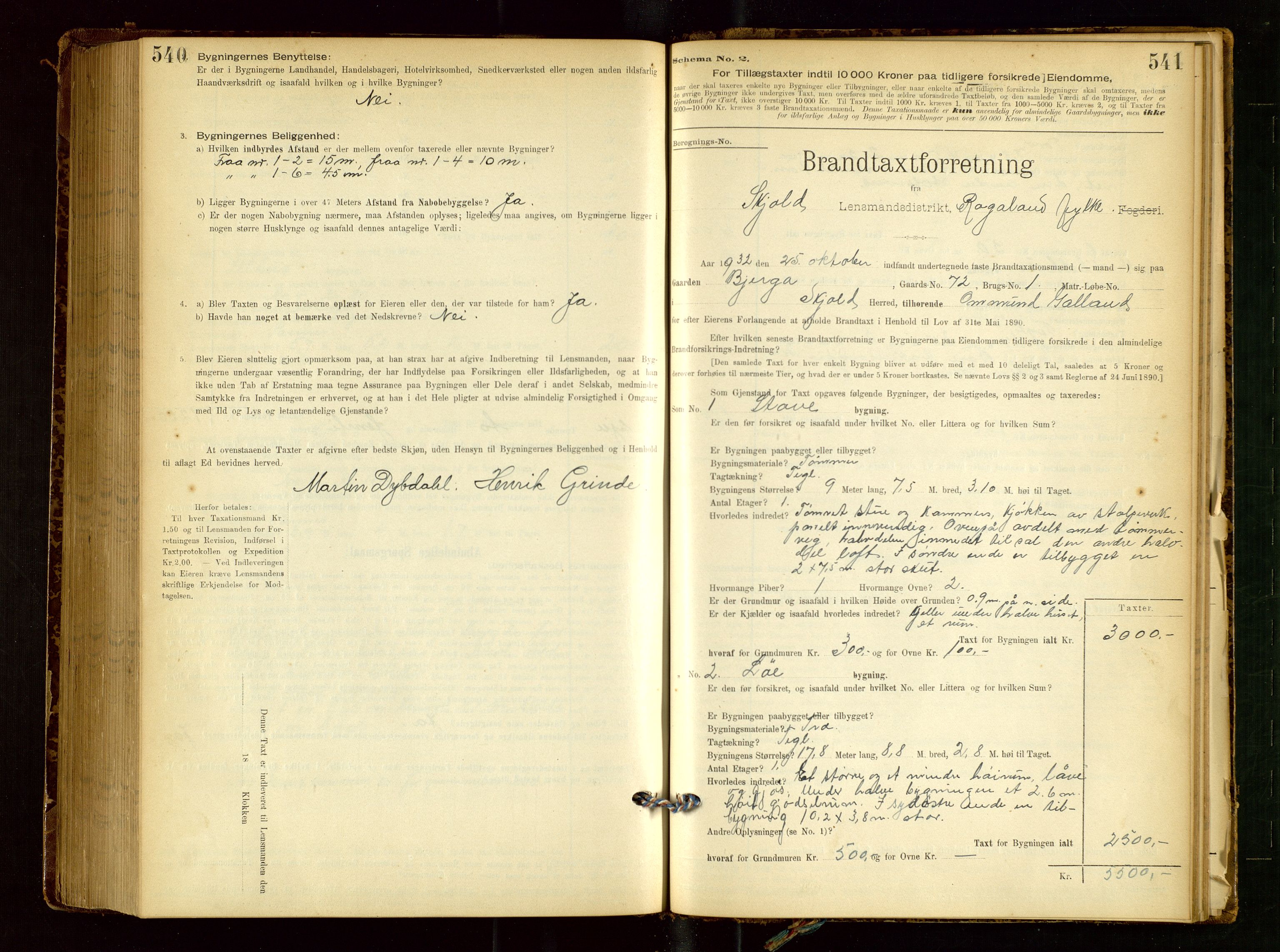 Skjold lensmannskontor, AV/SAST-A-100182/Gob/L0001: "Brandtaxationsprotokol for Skjold Lensmandsdistrikt Ryfylke Fogderi", 1894-1939, p. 540-541