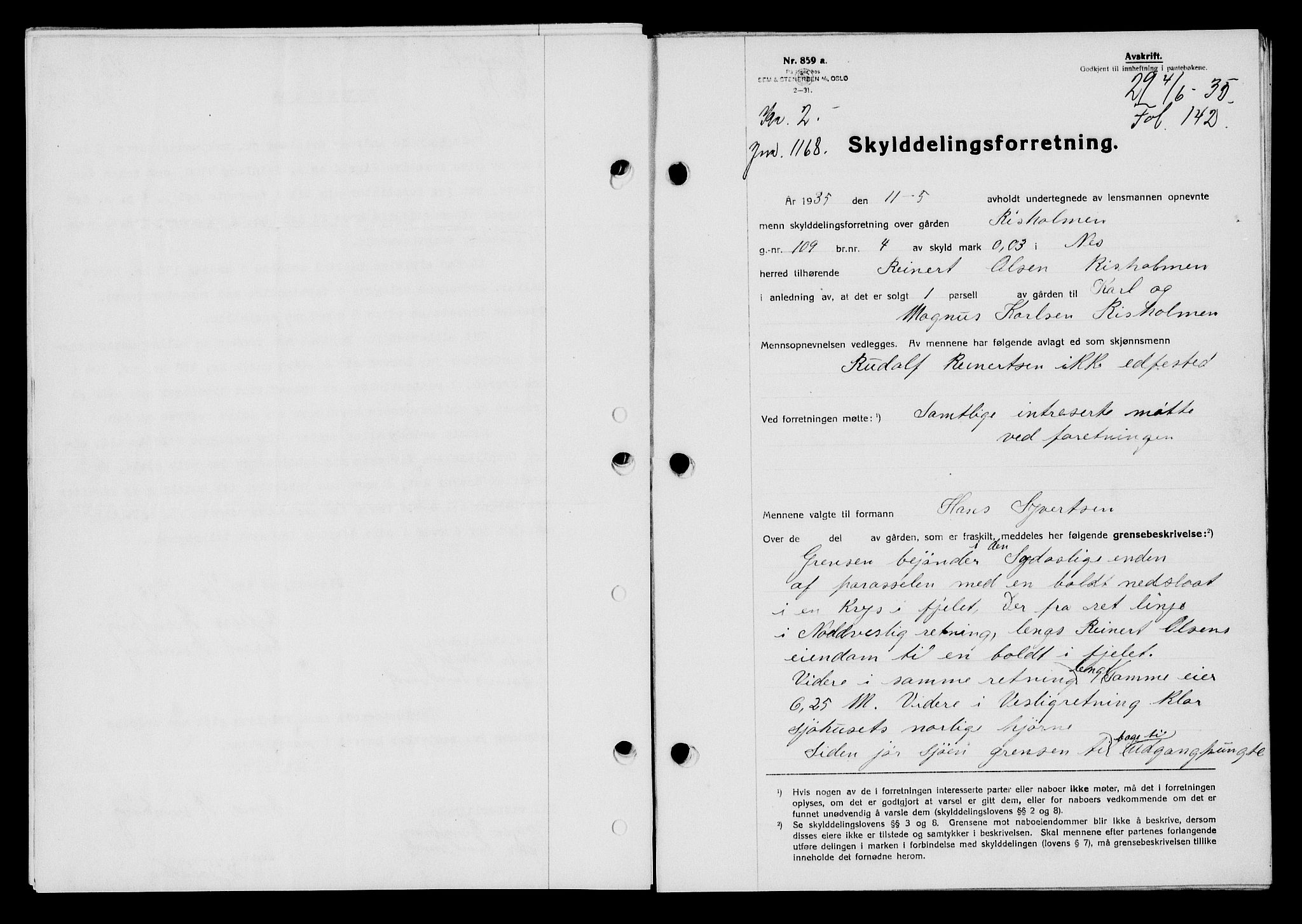 Flekkefjord sorenskriveri, SAK/1221-0001/G/Gb/Gba/L0052: Mortgage book no. 48, 1935-1936, Deed date: 18.06.1935