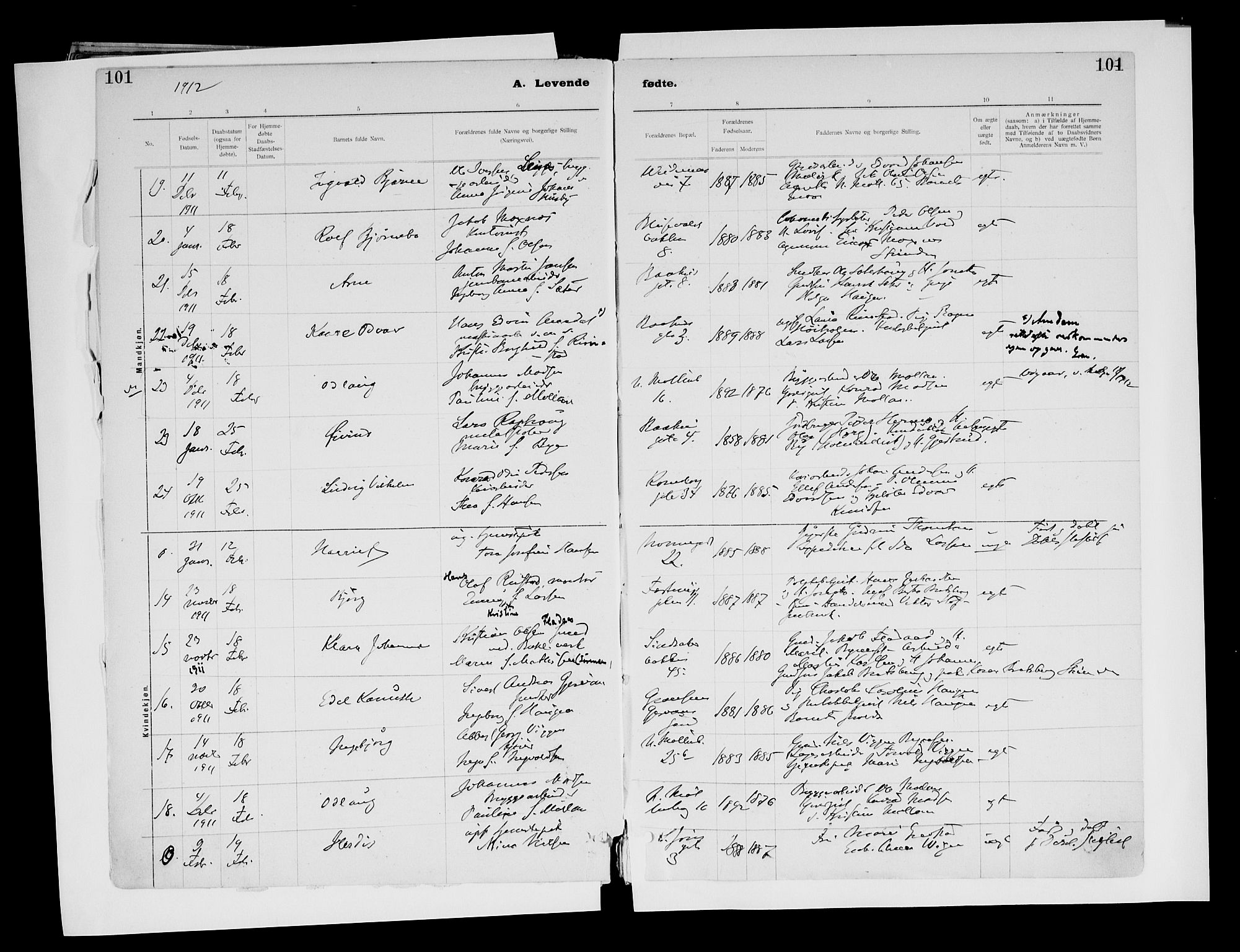 Ministerialprotokoller, klokkerbøker og fødselsregistre - Sør-Trøndelag, AV/SAT-A-1456/604/L0203: Parish register (official) no. 604A23, 1908-1916, p. 101