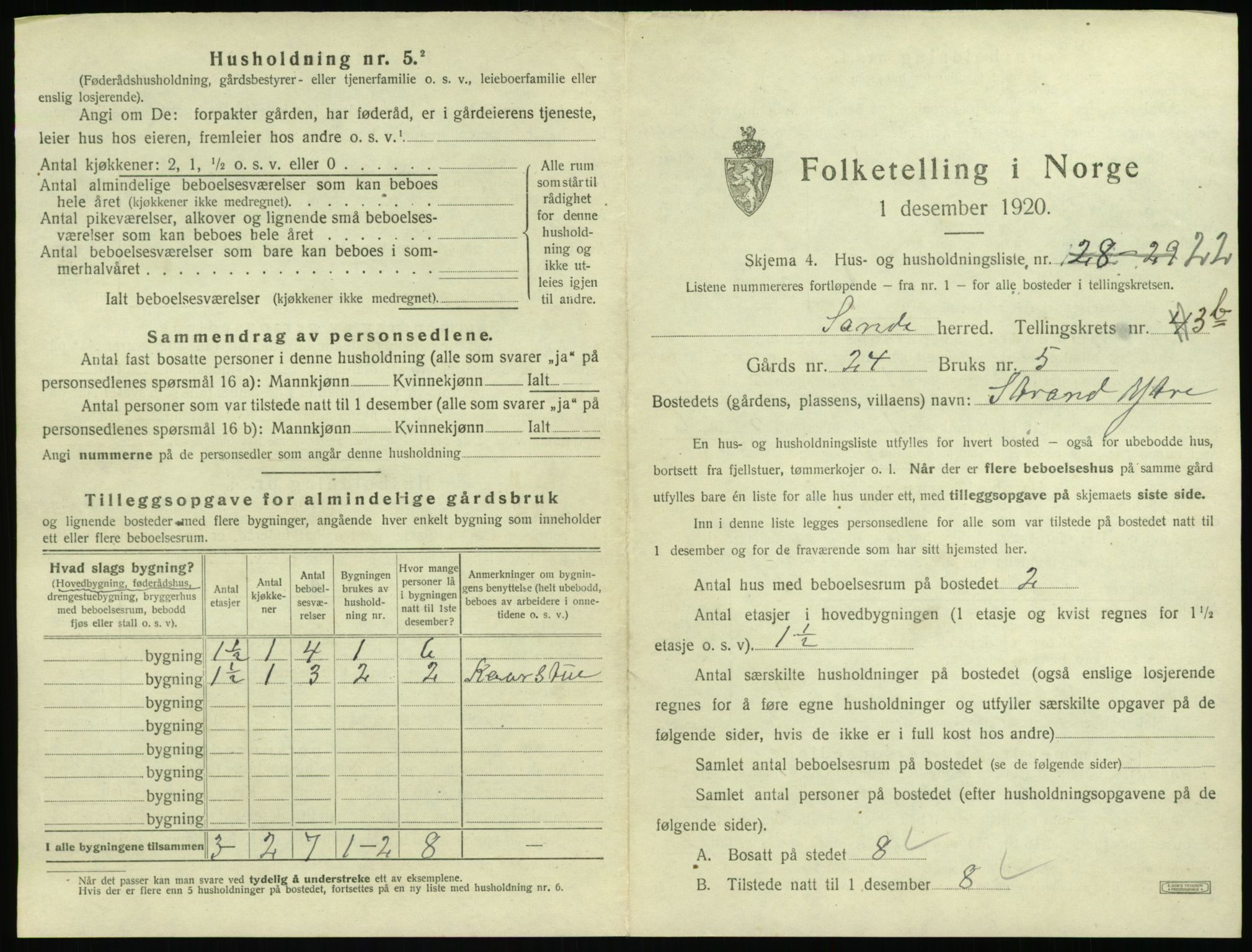 SAT, 1920 census for Sande (MR), 1920, p. 356