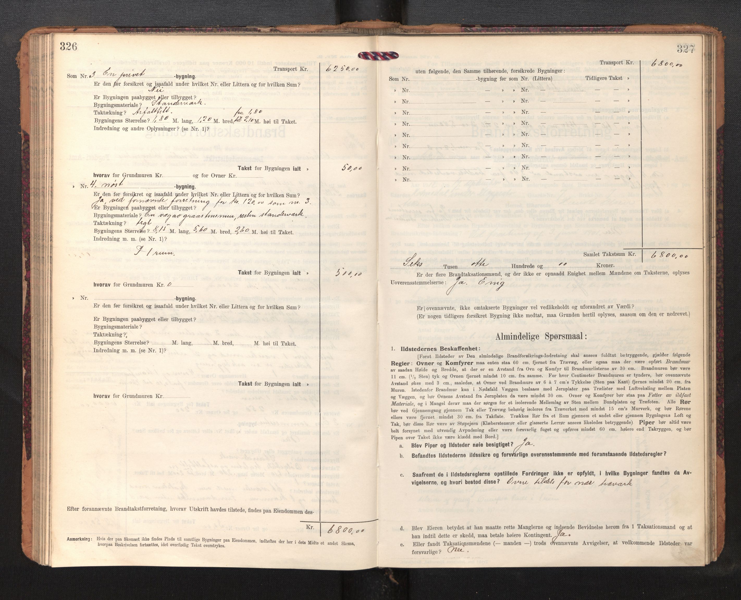 Lensmannen i Askøy, AV/SAB-A-31001/0012/L0007: Branntakstprotokoll, skjematakst, 1910-1919, p. 326-327