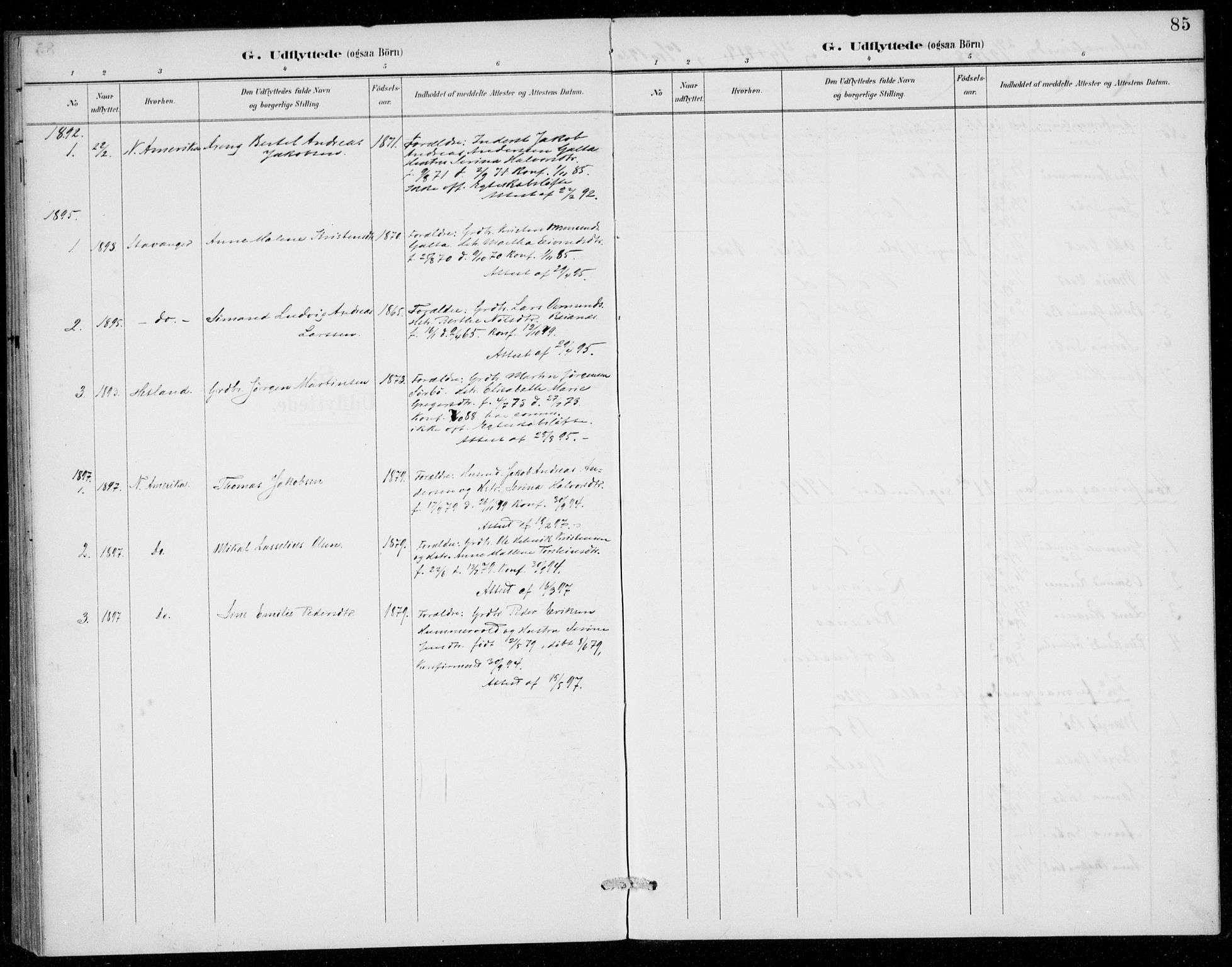 Rennesøy sokneprestkontor, SAST/A -101827/H/Ha/Haa/L0016: Parish register (official) no. A 16, 1891-1924, p. 85