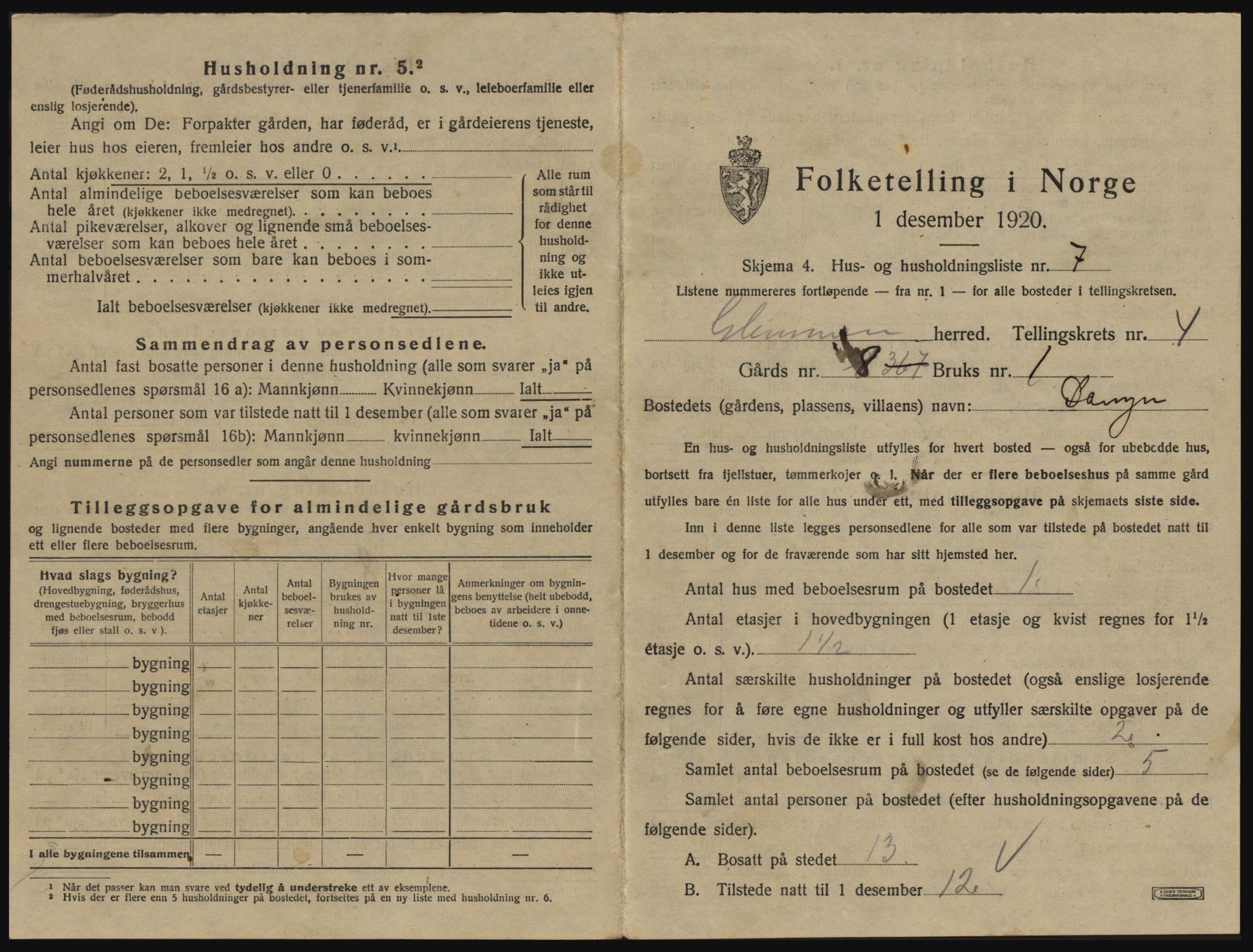 SAO, 1920 census for Glemmen, 1920, p. 1471