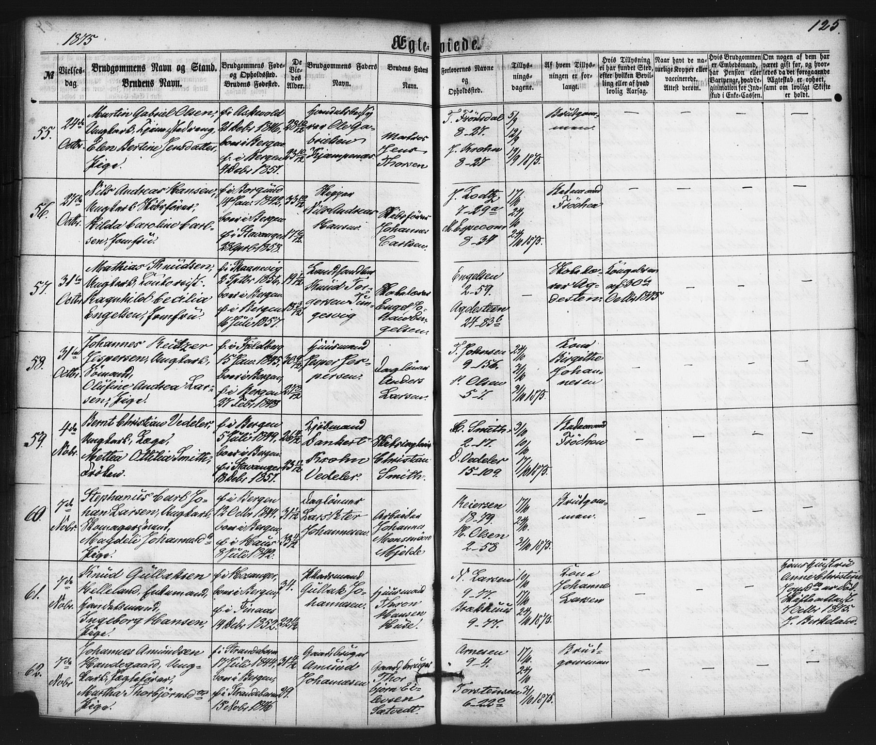 Nykirken Sokneprestembete, SAB/A-77101/H/Haa/L0032: Parish register (official) no. D 2, 1861-1883, p. 125