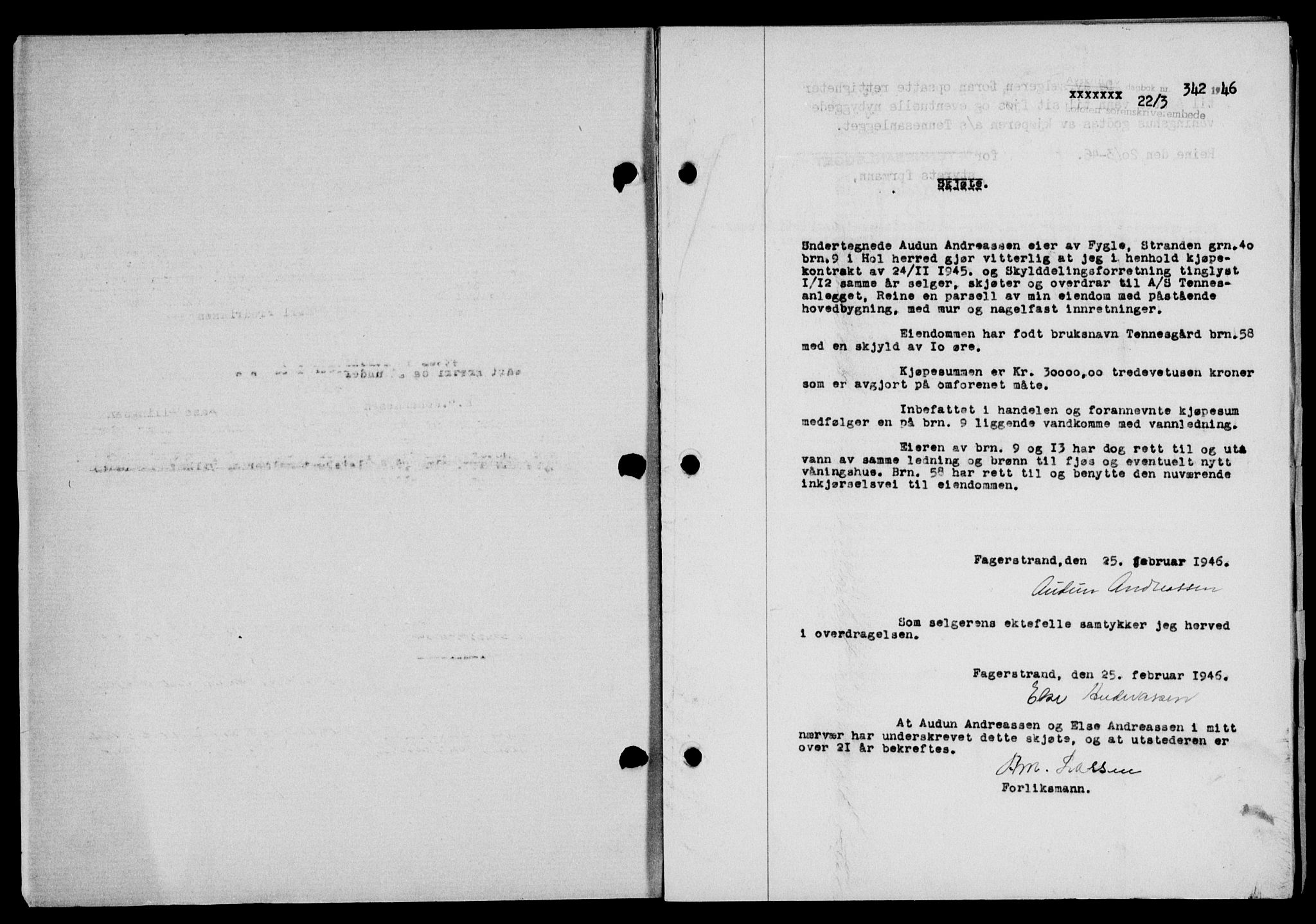 Lofoten sorenskriveri, SAT/A-0017/1/2/2C/L0013a: Mortgage book no. 13a, 1944-1946, Diary no: : 342/1946