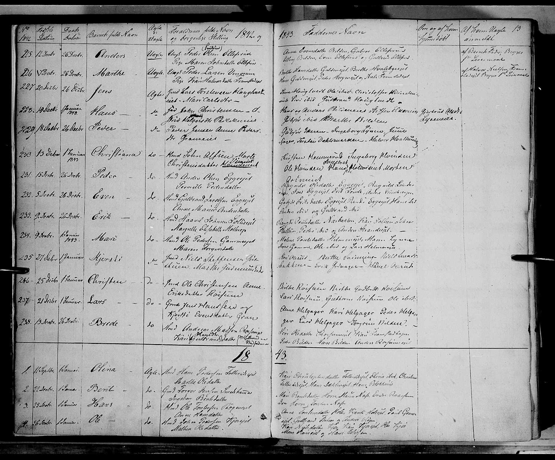 Gran prestekontor, SAH/PREST-112/H/Ha/Haa/L0011: Parish register (official) no. 11, 1842-1856, p. 12-13