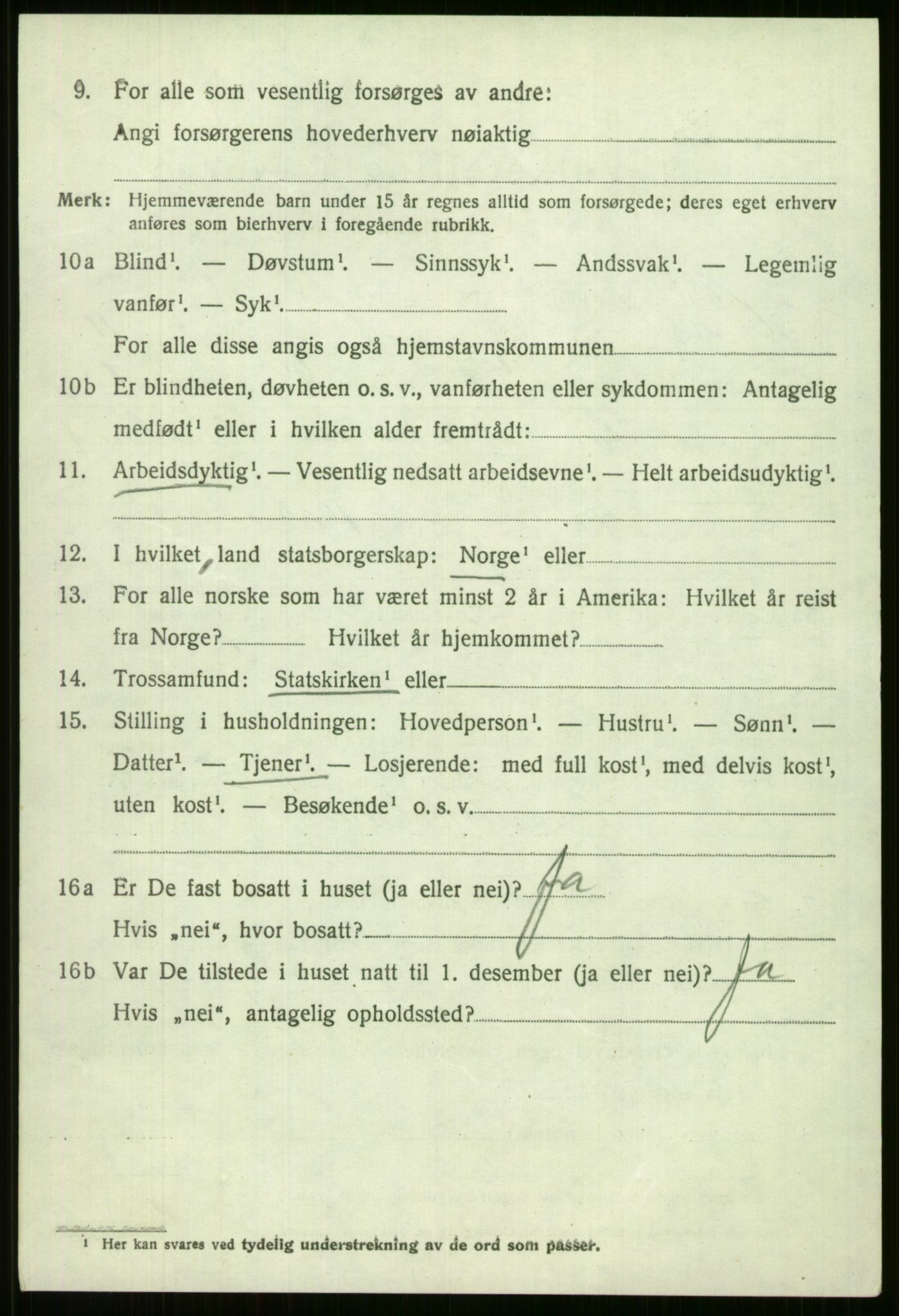 SAB, 1920 census for Voss, 1920, p. 10616