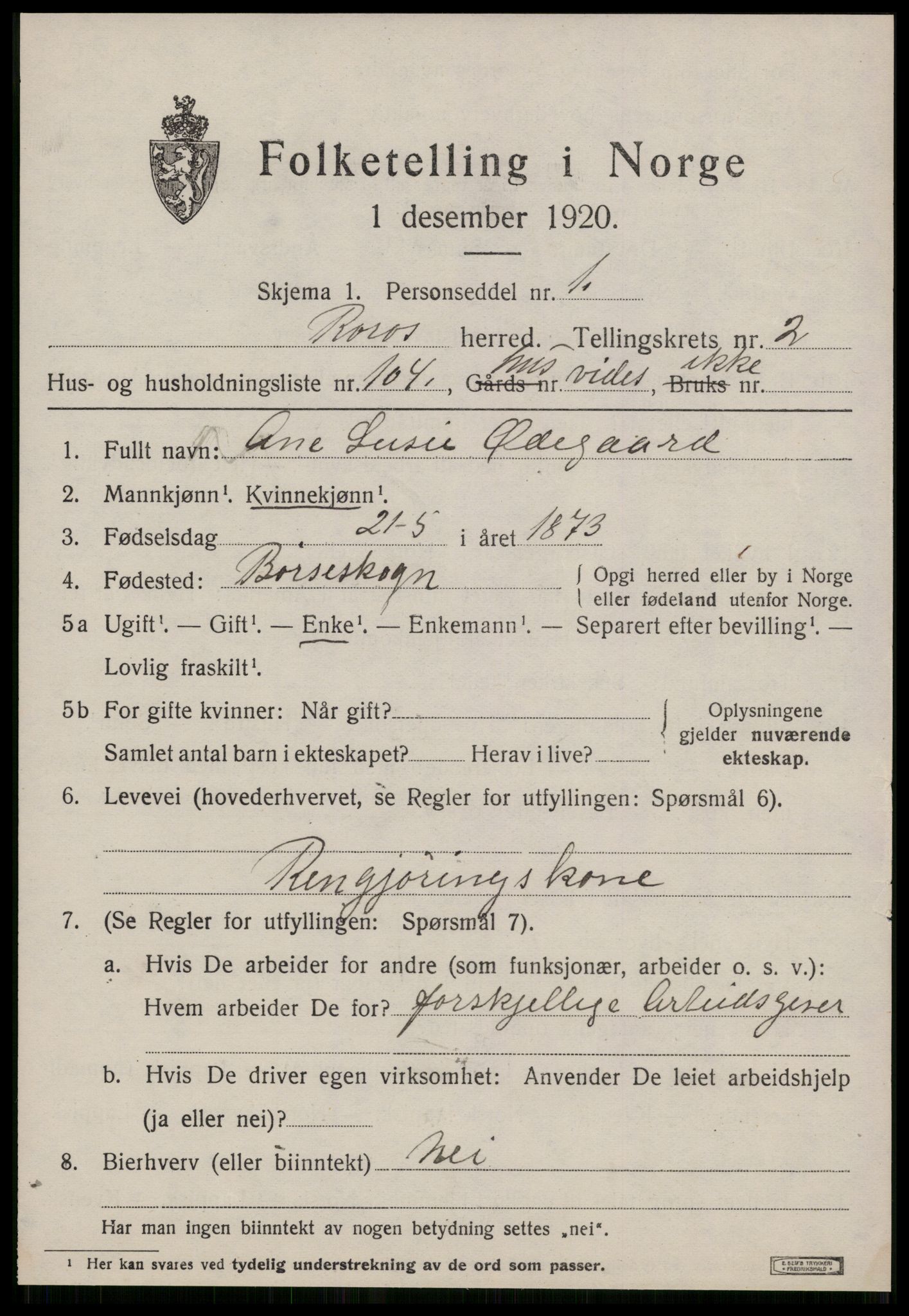 SAT, 1920 census for Røros, 1920, p. 3894