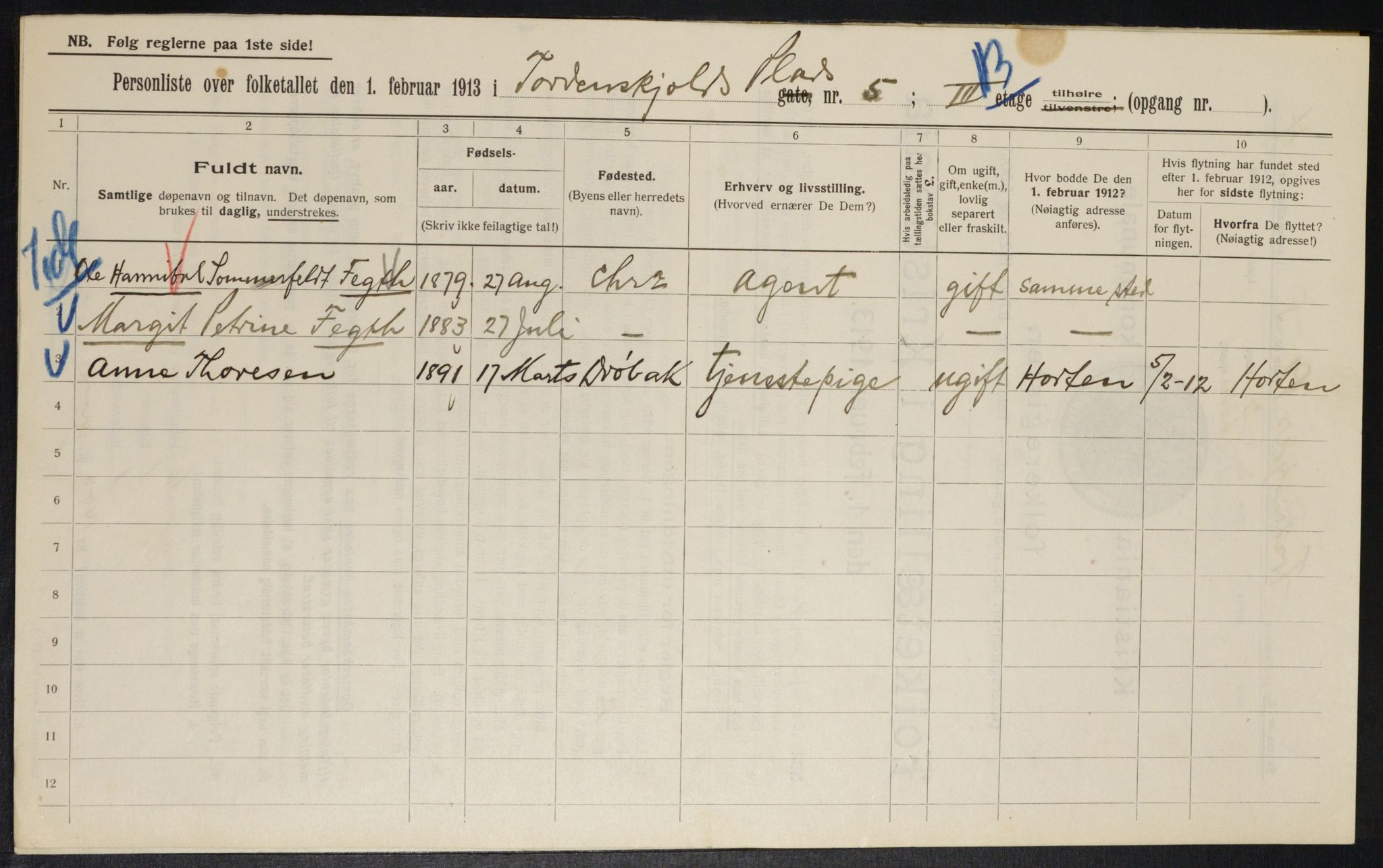 OBA, Municipal Census 1913 for Kristiania, 1913, p. 113894