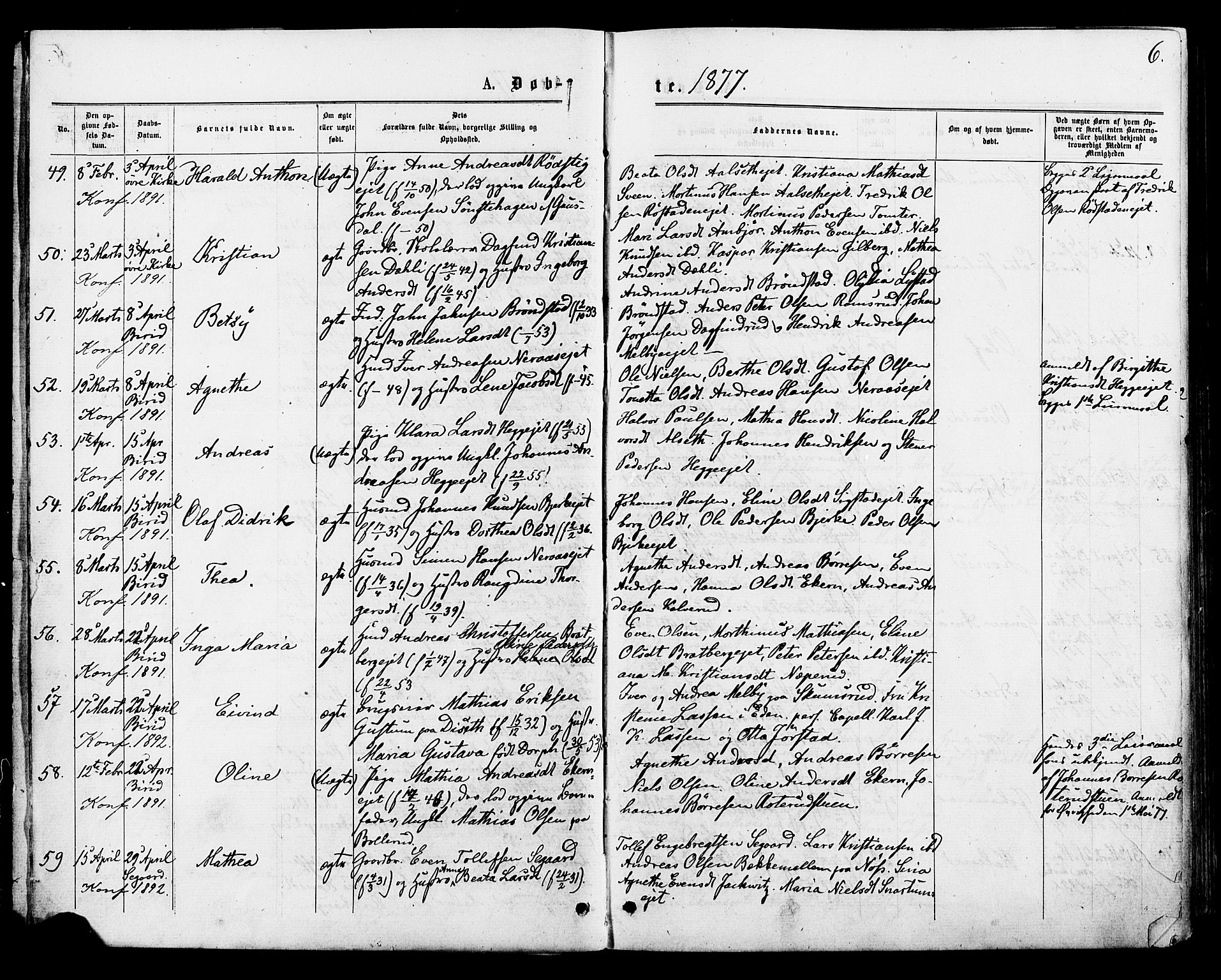 Biri prestekontor, AV/SAH-PREST-096/H/Ha/Haa/L0006: Parish register (official) no. 6, 1877-1886, p. 6