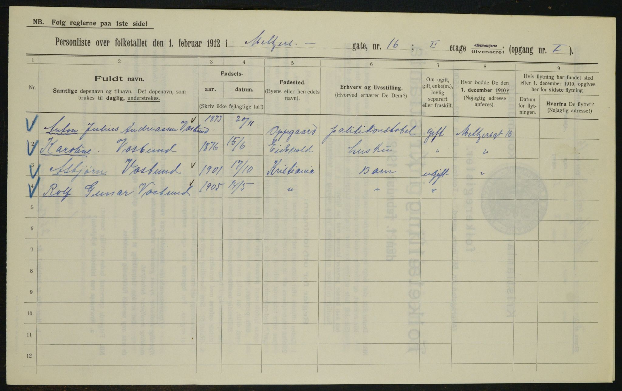 OBA, Municipal Census 1912 for Kristiania, 1912, p. 65808