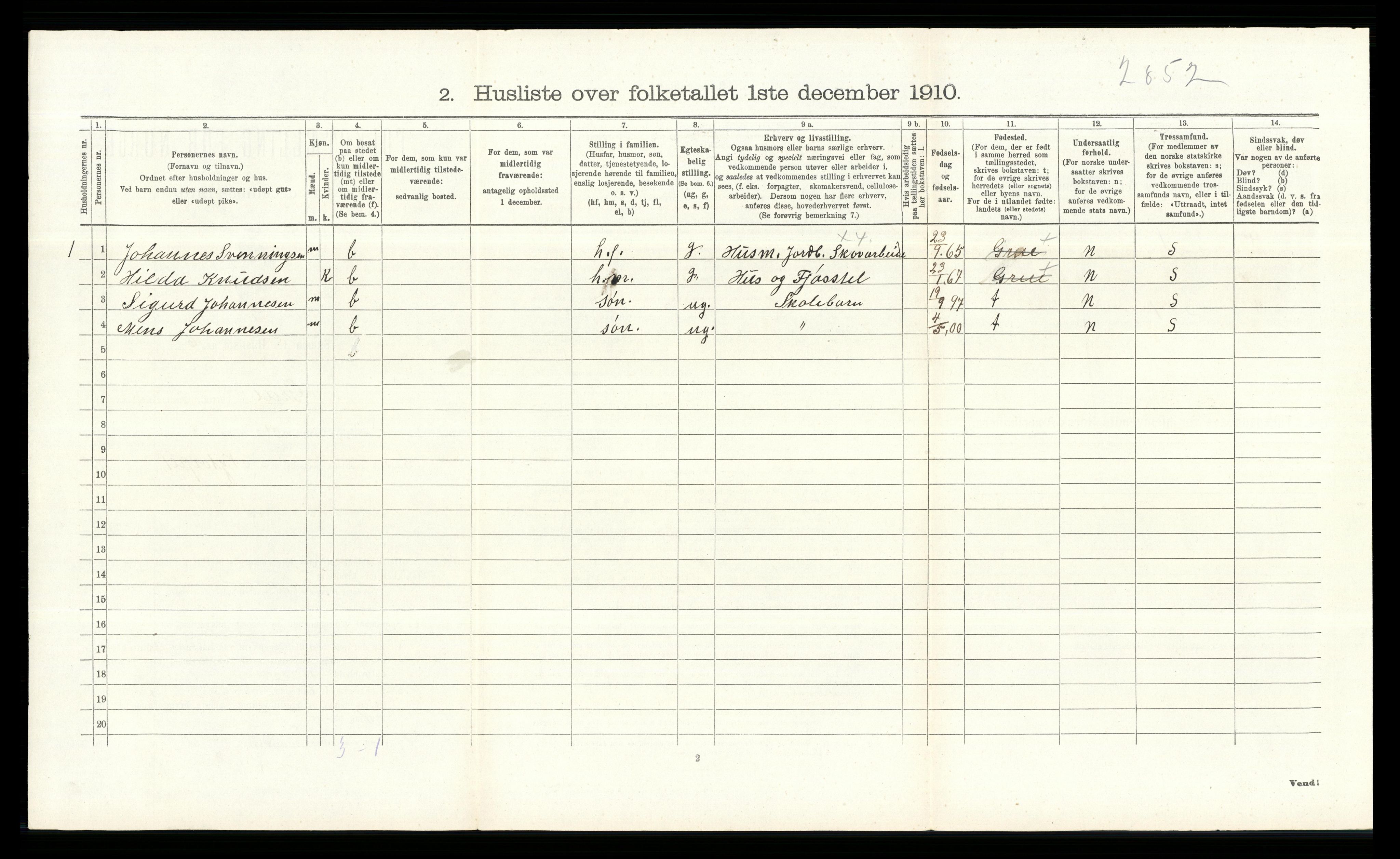 RA, 1910 census for Grue, 1910, p. 1080