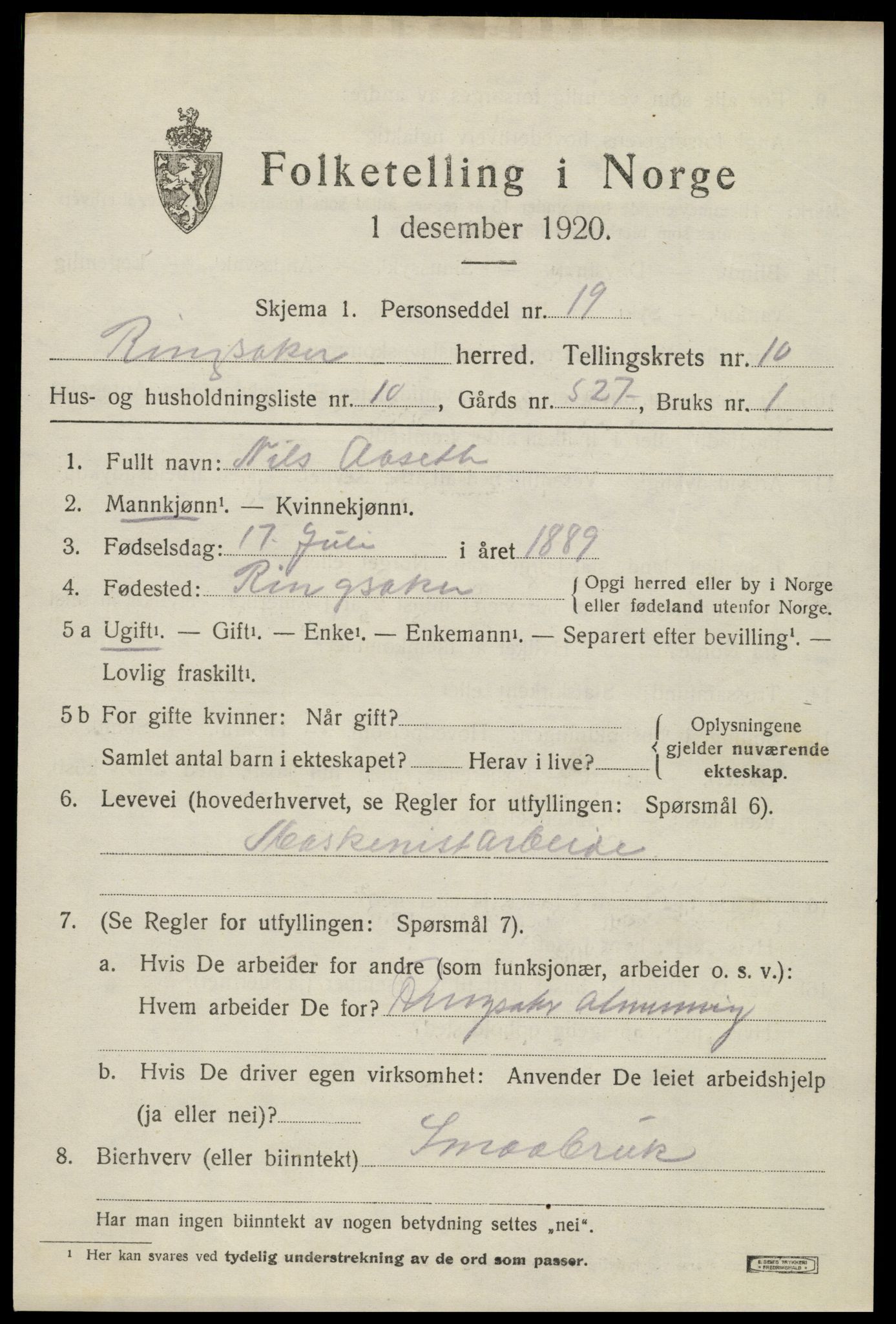 SAH, 1920 census for Ringsaker, 1920, p. 18324