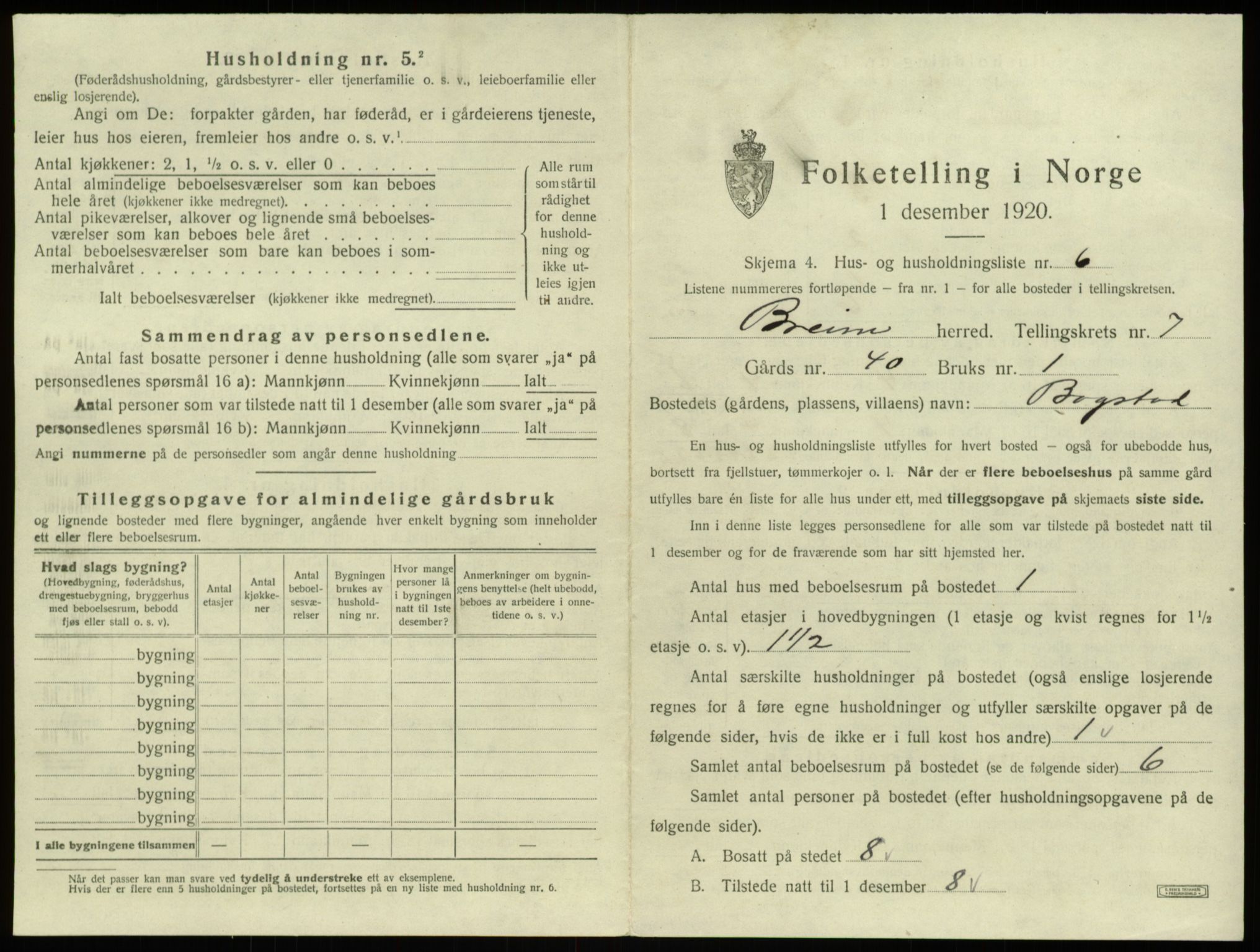 SAB, 1920 census for Breim, 1920, p. 527