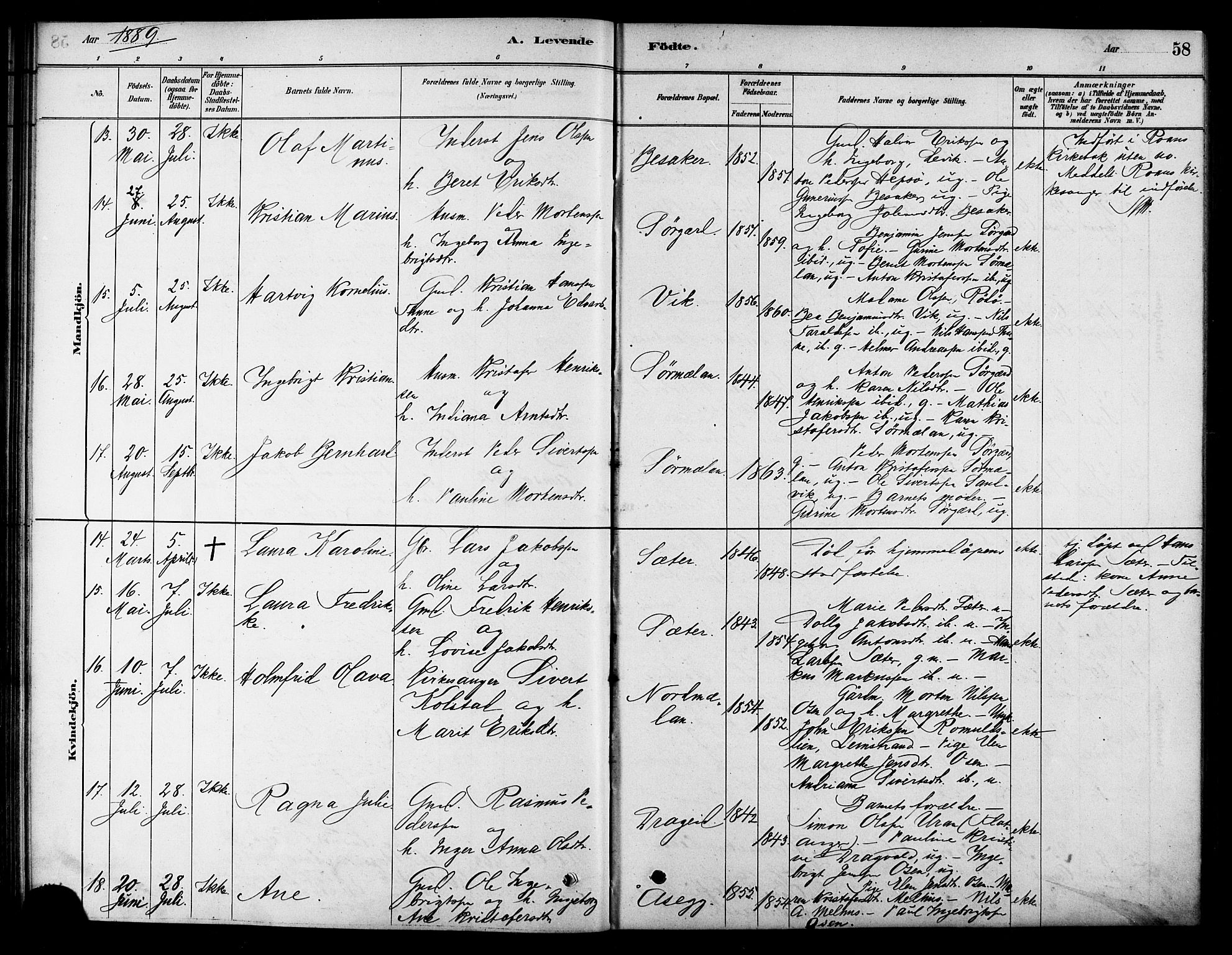 Ministerialprotokoller, klokkerbøker og fødselsregistre - Sør-Trøndelag, SAT/A-1456/658/L0722: Parish register (official) no. 658A01, 1879-1896, p. 58