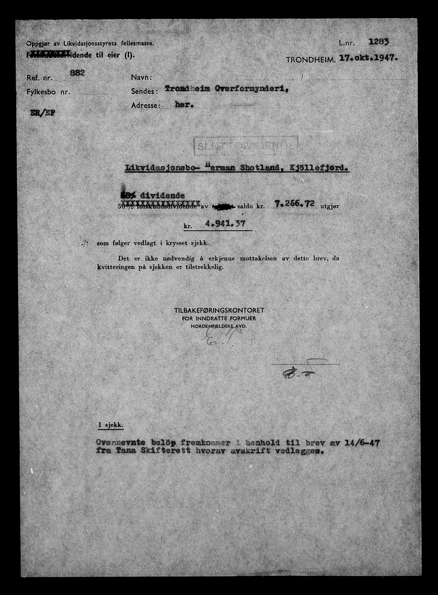 Justisdepartementet, Tilbakeføringskontoret for inndratte formuer, AV/RA-S-1564/H/Hc/Hcb/L0915: --, 1945-1947, p. 494