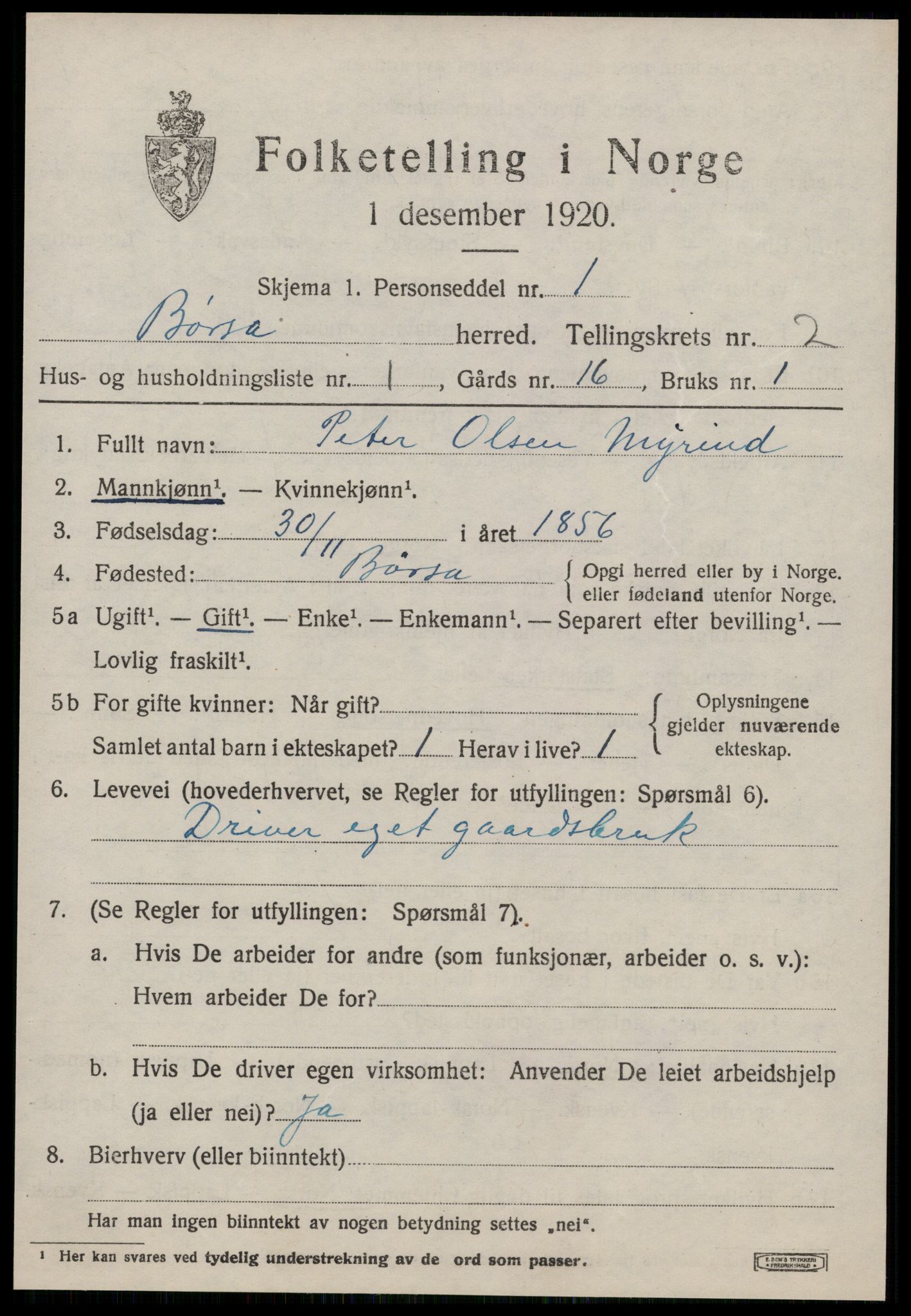 SAT, 1920 census for Børsa, 1920, p. 1237