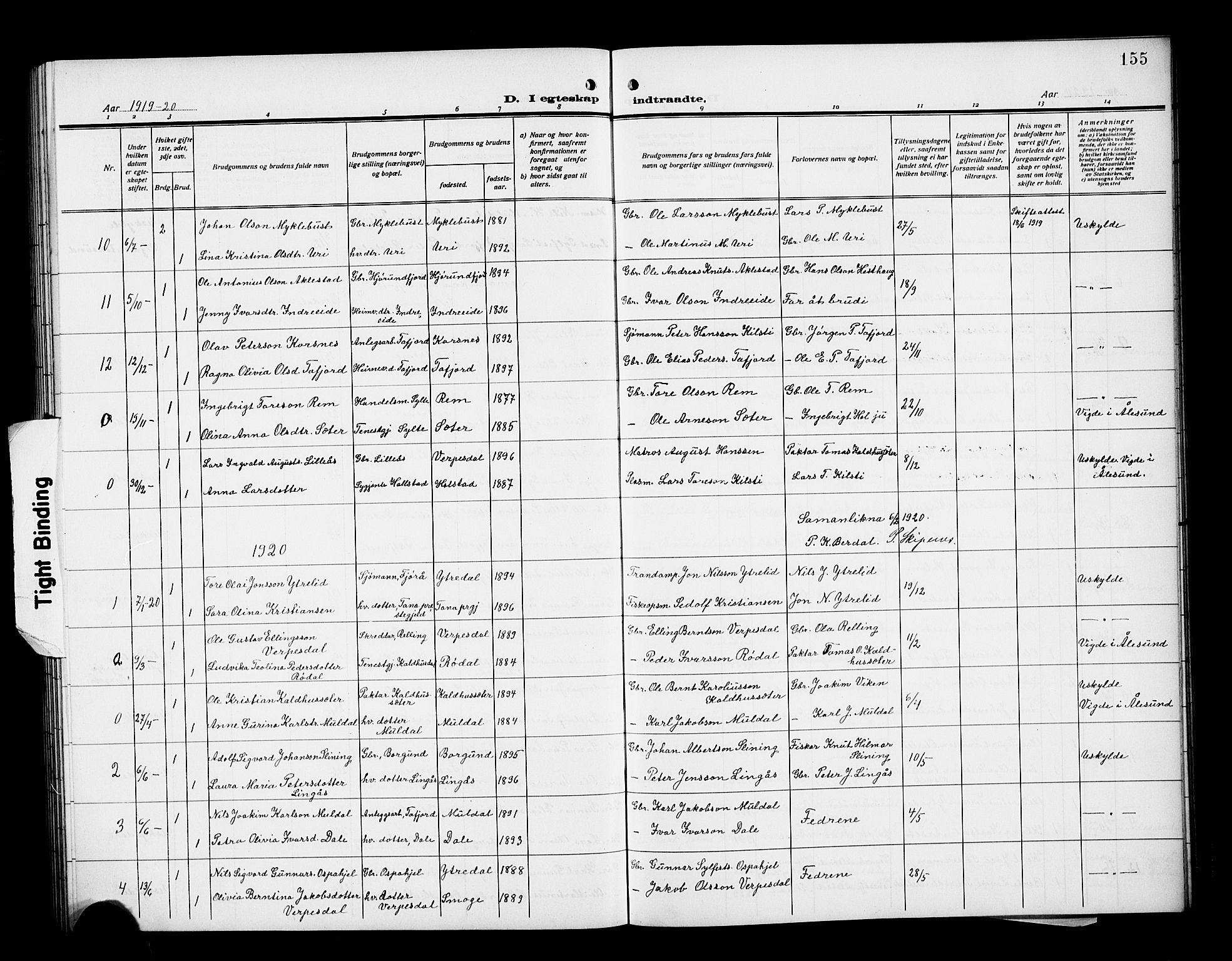Ministerialprotokoller, klokkerbøker og fødselsregistre - Møre og Romsdal, SAT/A-1454/519/L0265: Parish register (copy) no. 519C06, 1911-1921, p. 155