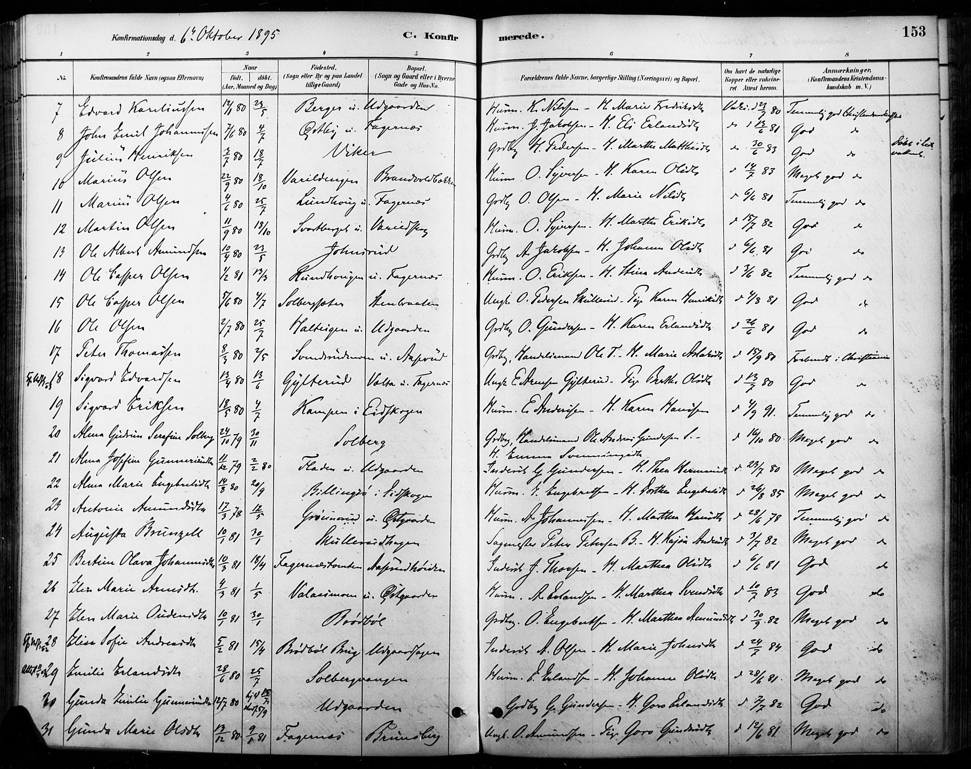 Vinger prestekontor, AV/SAH-PREST-024/H/Ha/Haa/L0015: Parish register (official) no. 15, 1881-1900, p. 153