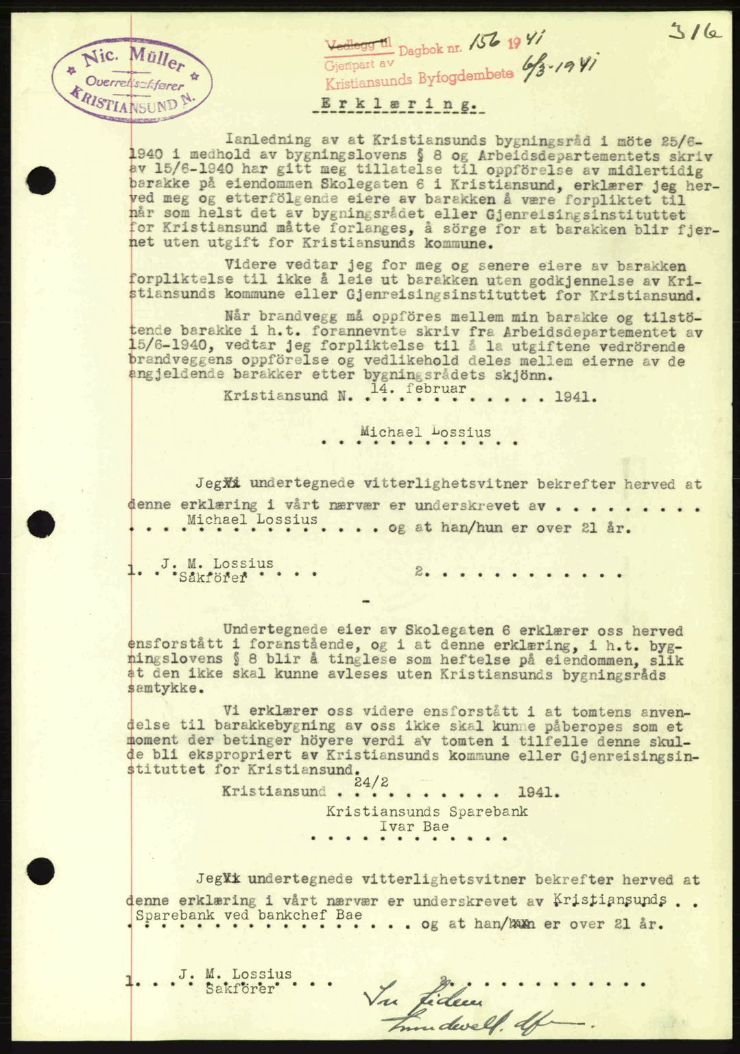Kristiansund byfogd, AV/SAT-A-4587/A/27: Mortgage book no. 33, 1939-1941, Diary no: : 156/1941