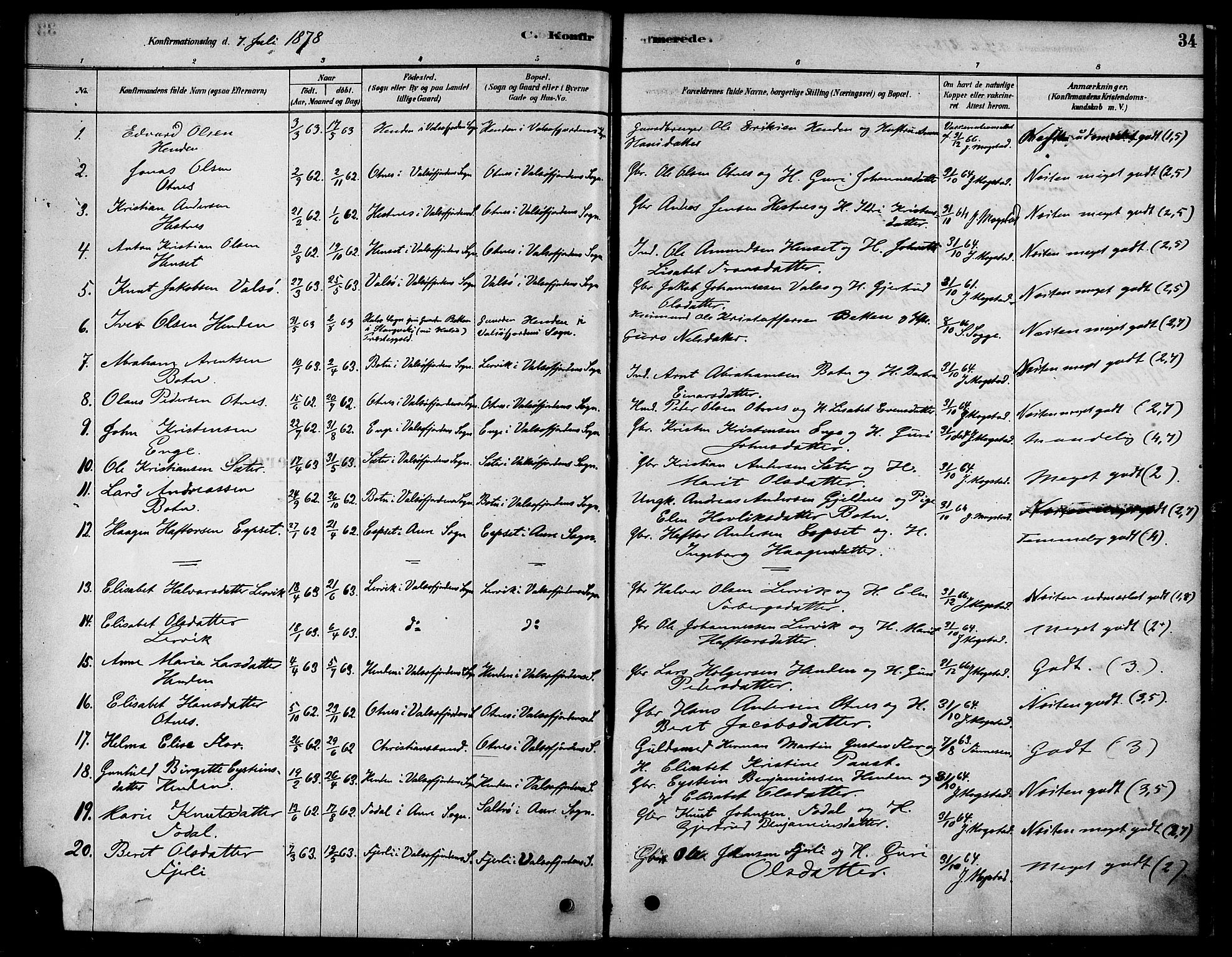 Ministerialprotokoller, klokkerbøker og fødselsregistre - Møre og Romsdal, AV/SAT-A-1454/580/L0924: Parish register (official) no. 580A01, 1878-1887, p. 34