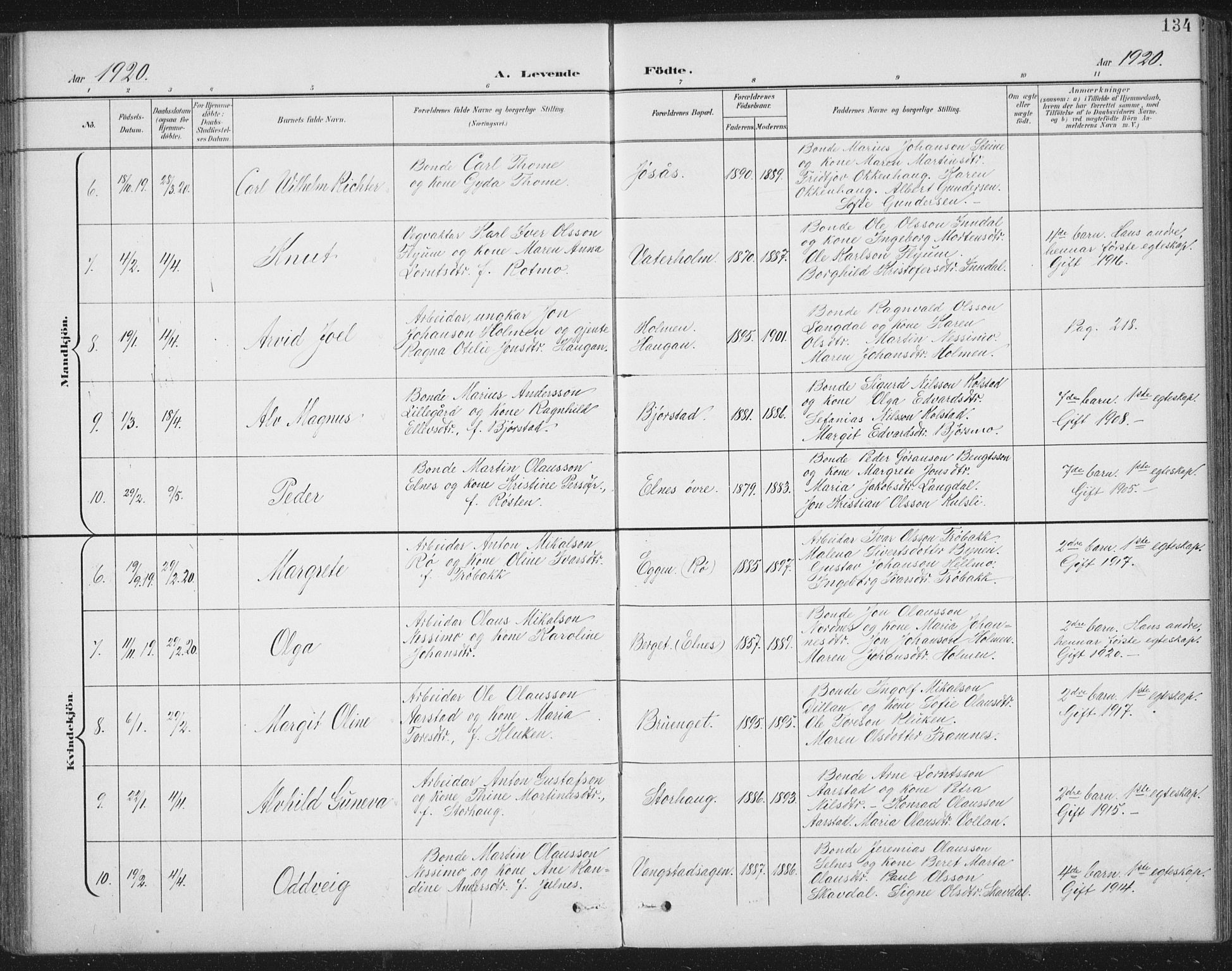 Ministerialprotokoller, klokkerbøker og fødselsregistre - Nord-Trøndelag, SAT/A-1458/724/L0269: Parish register (copy) no. 724C05, 1899-1920, p. 134