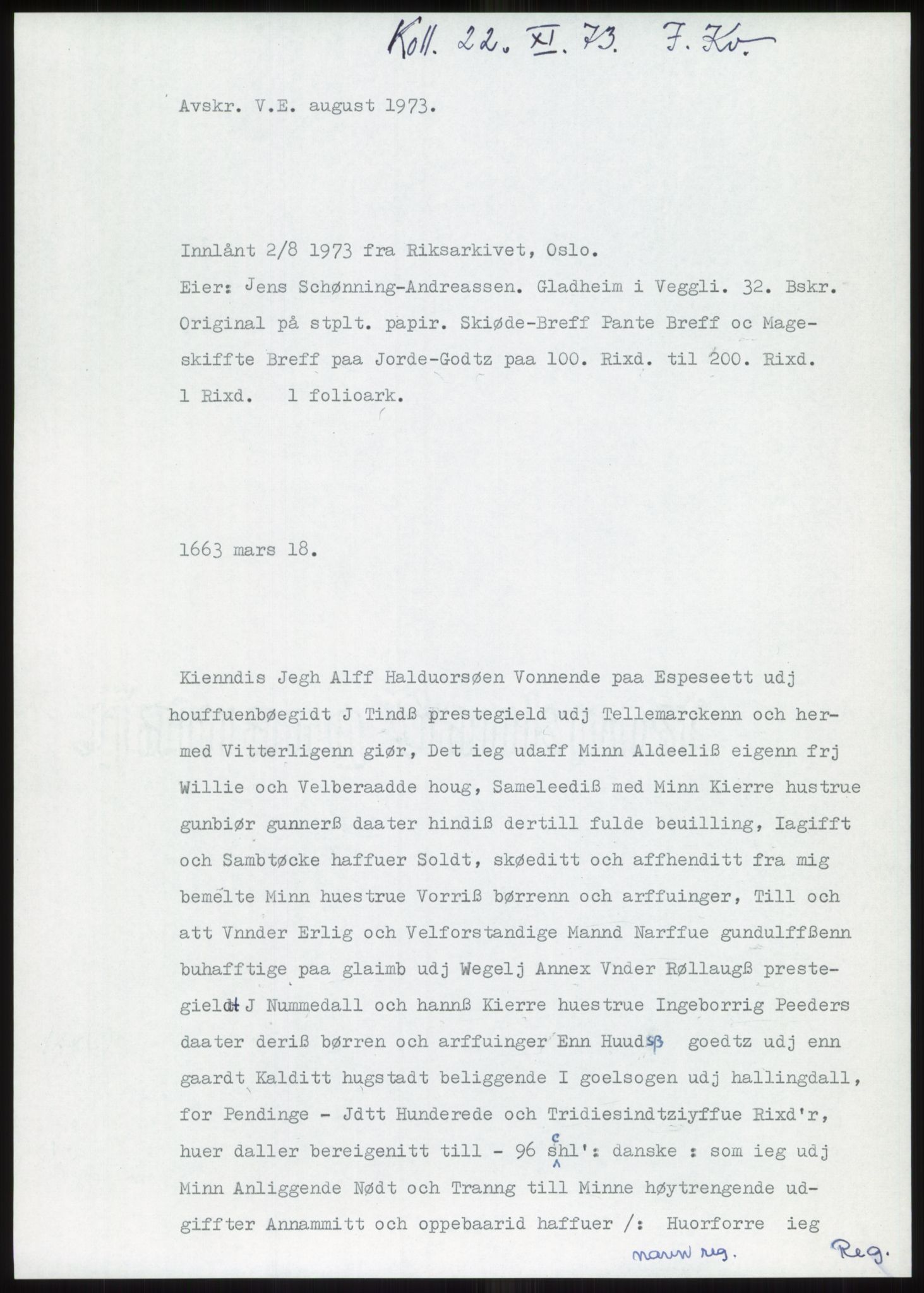 Samlinger til kildeutgivelse, Diplomavskriftsamlingen, RA/EA-4053/H/Ha, p. 174