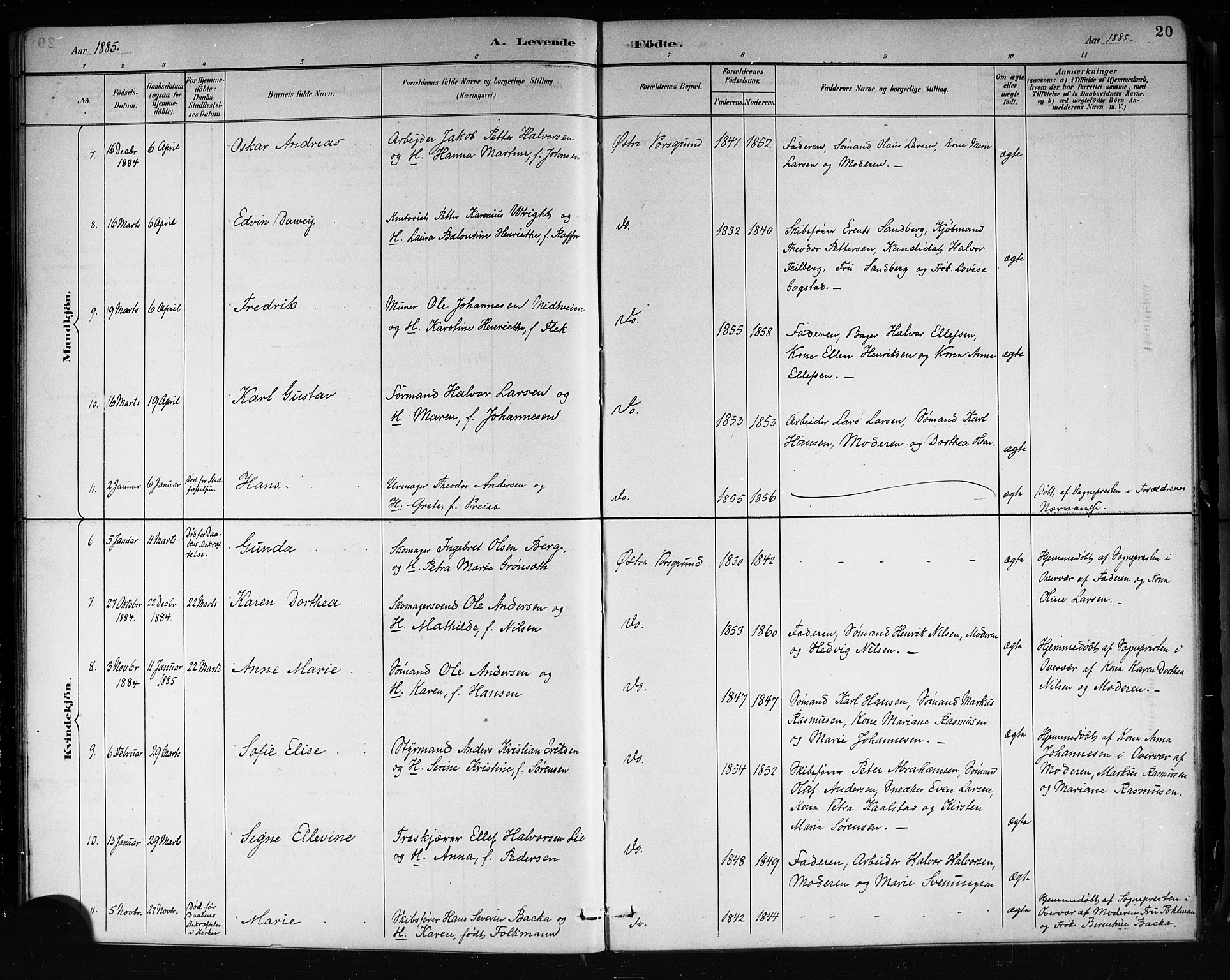Porsgrunn kirkebøker , SAKO/A-104/G/Gb/L0005: Parish register (copy) no. II 5, 1883-1915, p. 20