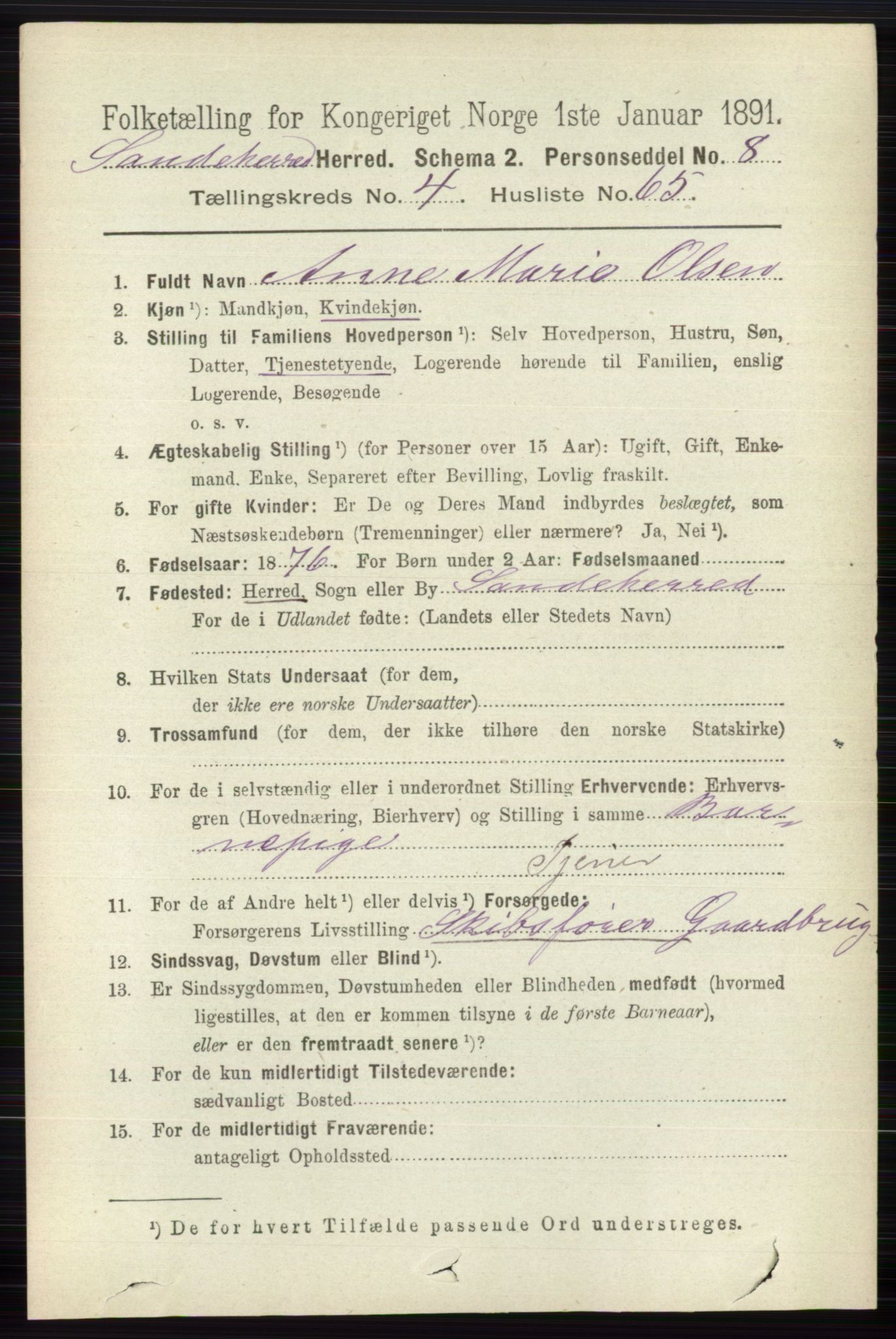 RA, 1891 census for 0724 Sandeherred, 1891, p. 2686