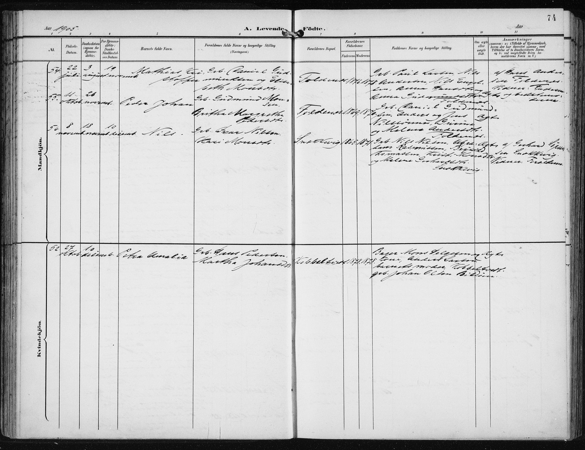 Fjell sokneprestembete, SAB/A-75301/H/Haa: Parish register (official) no. A  9, 1899-1910, p. 74