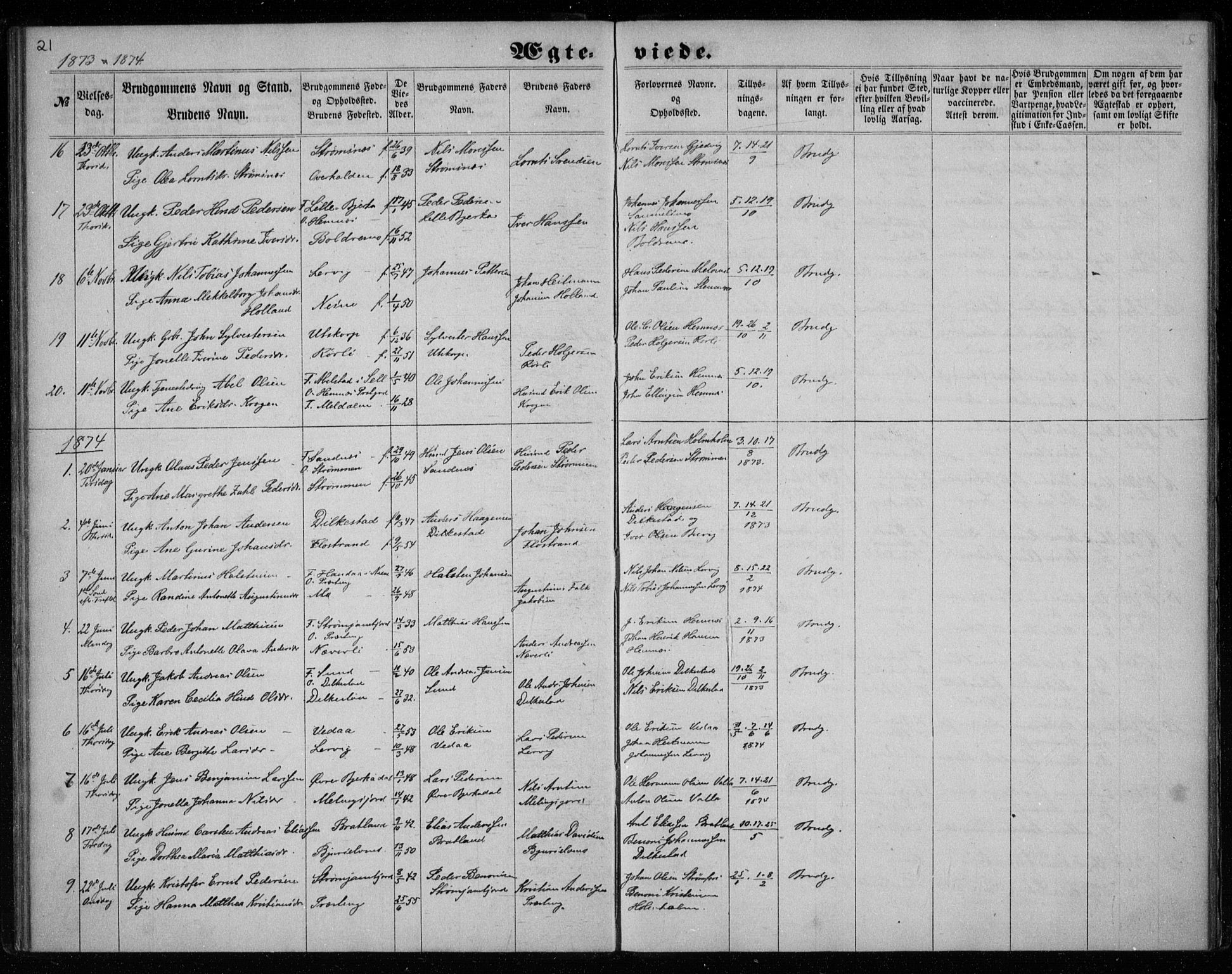 Ministerialprotokoller, klokkerbøker og fødselsregistre - Nordland, AV/SAT-A-1459/825/L0358: Parish register (official) no. 825A12, 1863-1878, p. 21