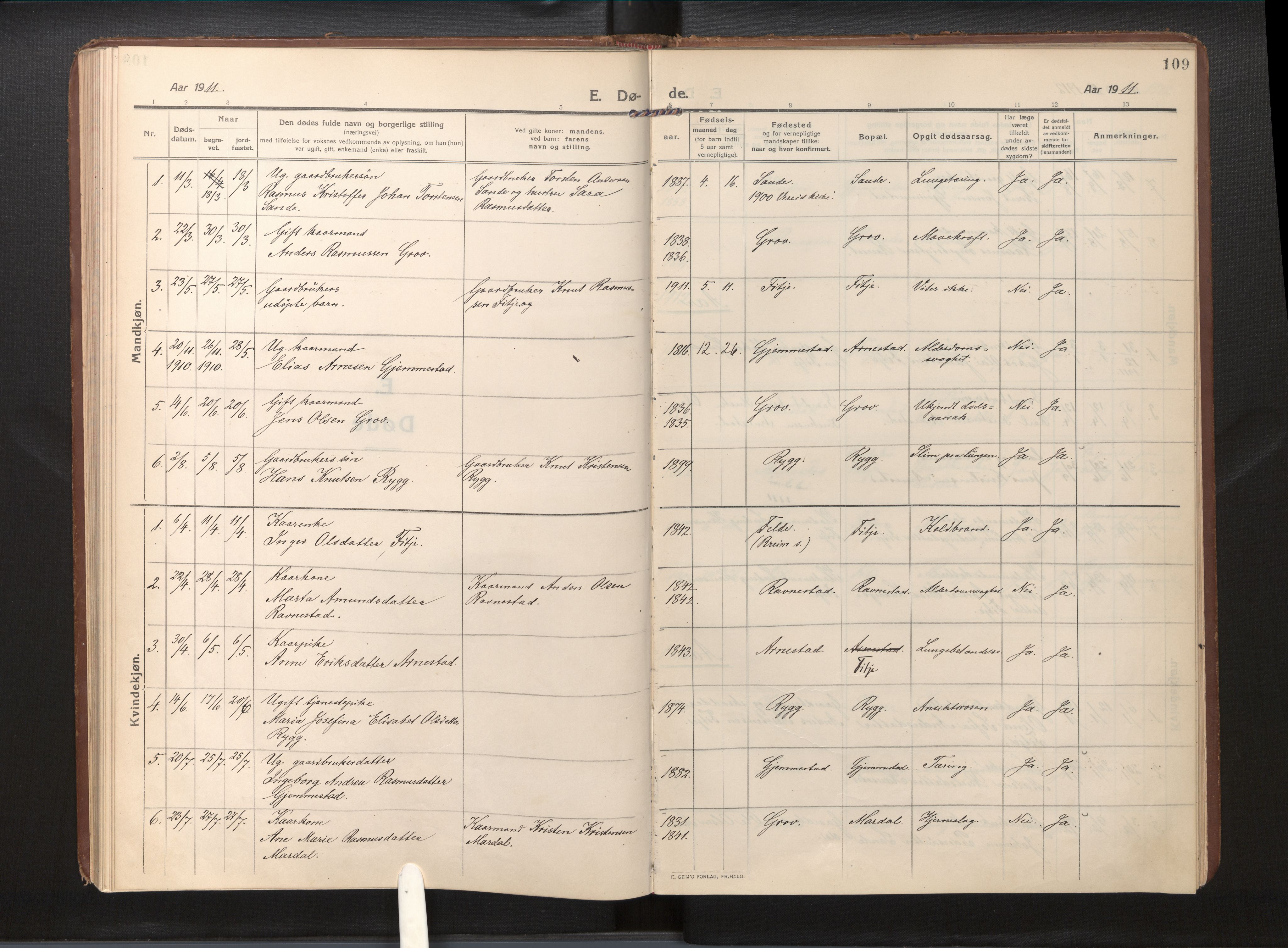 Gloppen sokneprestembete, AV/SAB-A-80101/H/Haa/Haad/L0002: Parish register (official) no. D 2, 1911-1925, p. 108b-109a