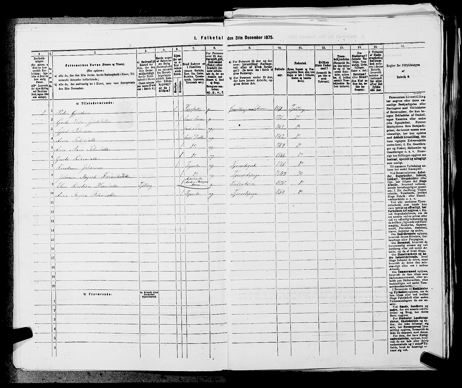 SAKO, 1875 census for 0725P Tjølling, 1875, p. 1034