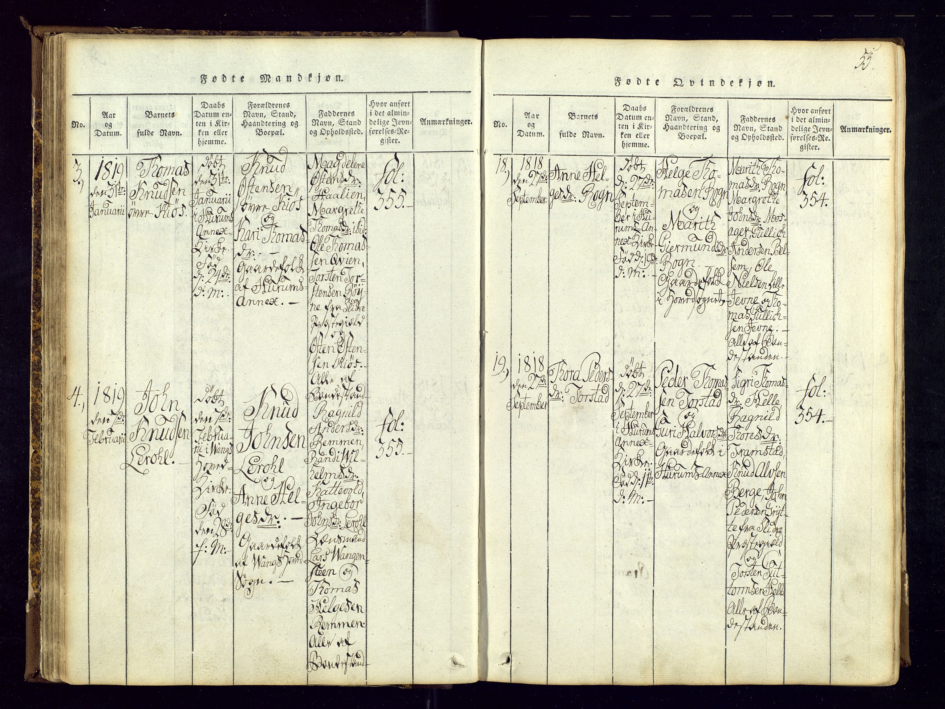 Vang prestekontor, Valdres, SAH/PREST-140/H/Ha/L0004: Parish register (official) no. 4, 1814-1831, p. 55