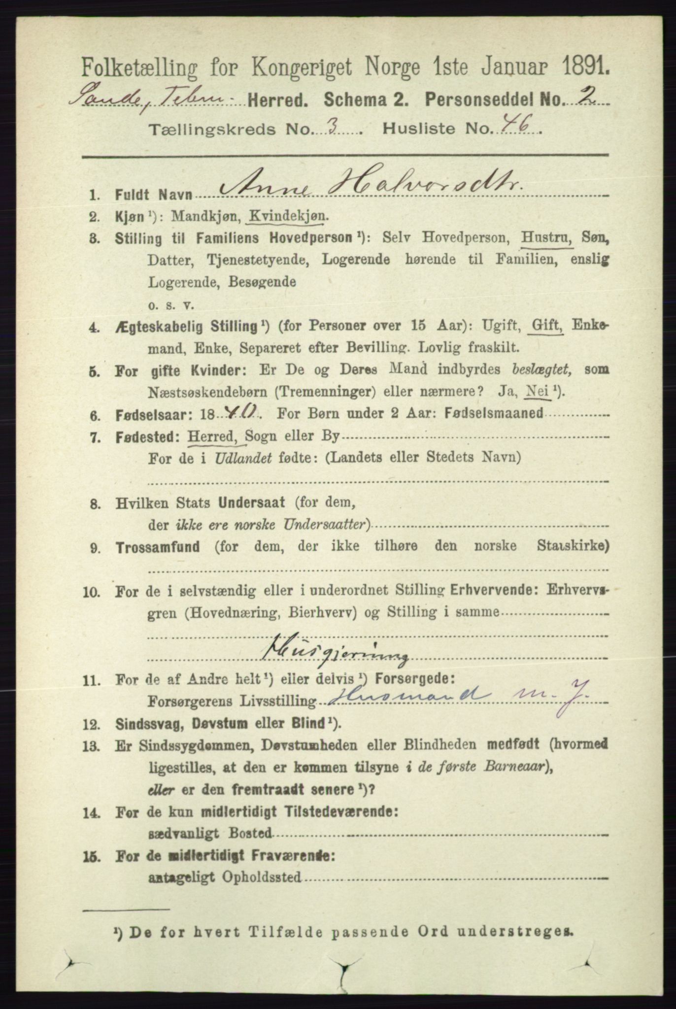 RA, 1891 census for 0822 Sauherad, 1891, p. 960