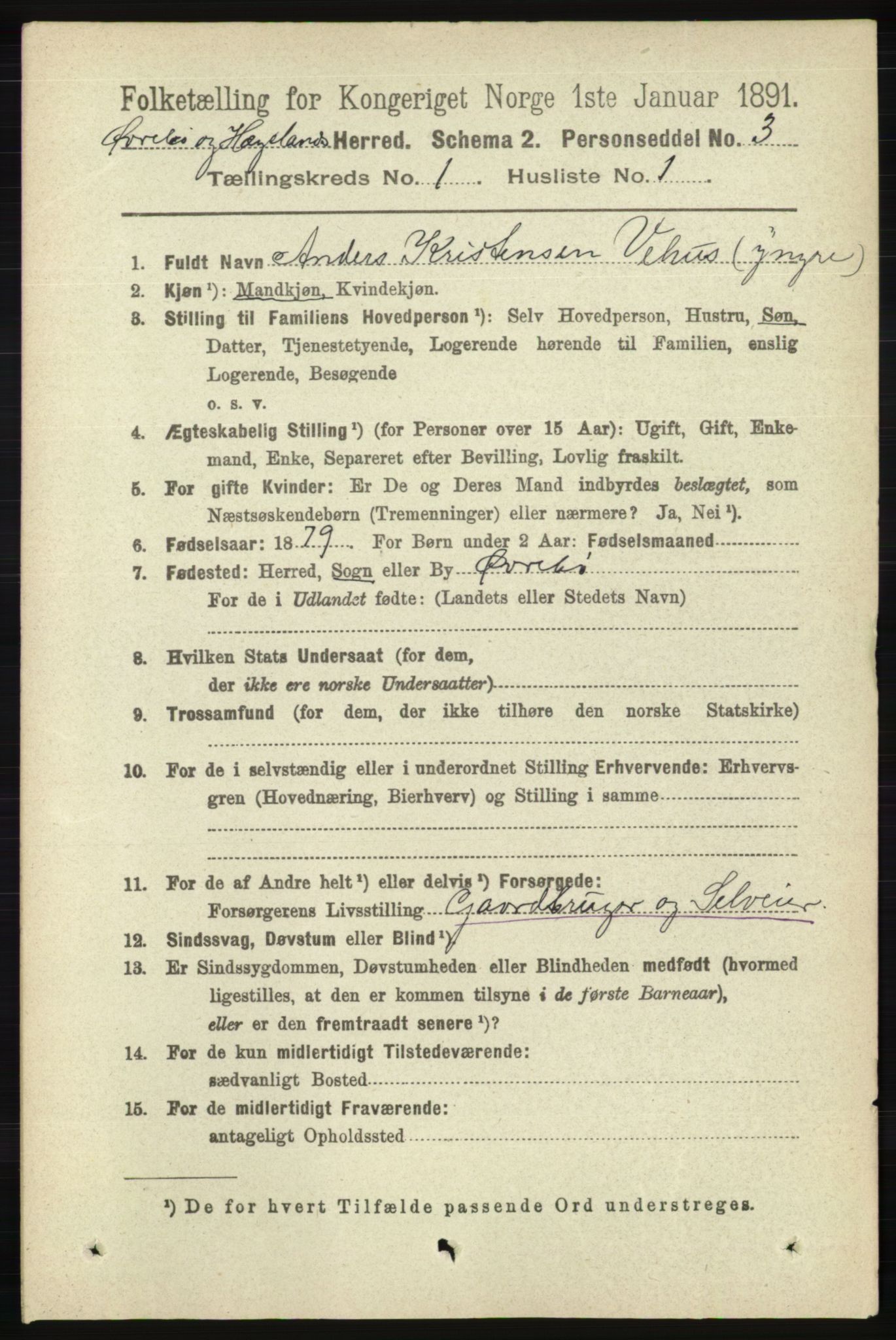 RA, 1891 census for 1016 Øvrebø og Hægeland, 1891, p. 70