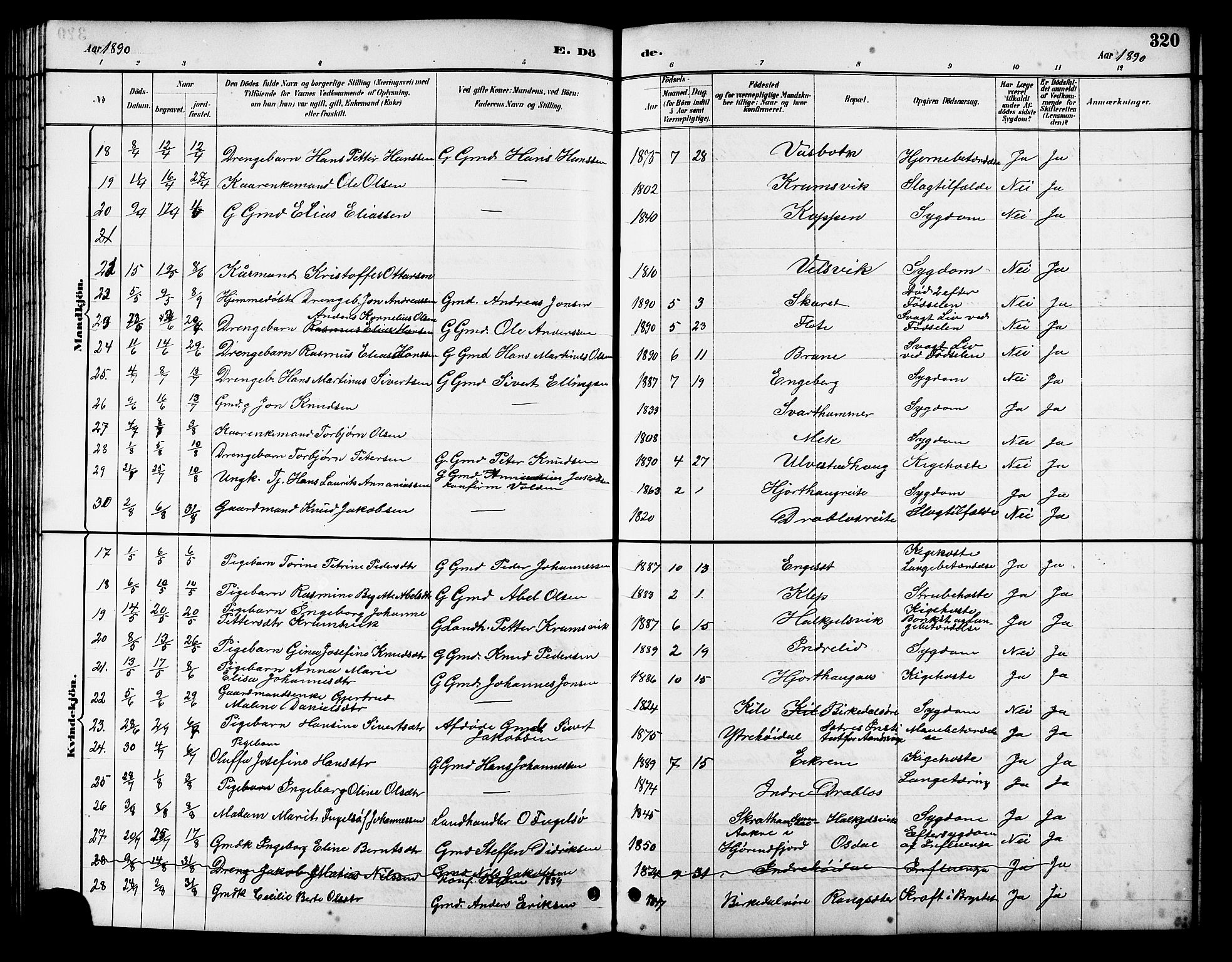 Ministerialprotokoller, klokkerbøker og fødselsregistre - Møre og Romsdal, AV/SAT-A-1454/511/L0158: Parish register (copy) no. 511C04, 1884-1903, p. 320