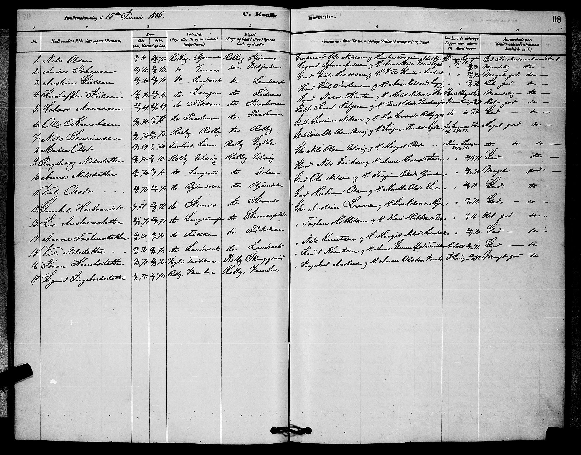 Rollag kirkebøker, SAKO/A-240/G/Ga/L0004: Parish register (copy) no. I 4, 1878-1903, p. 98