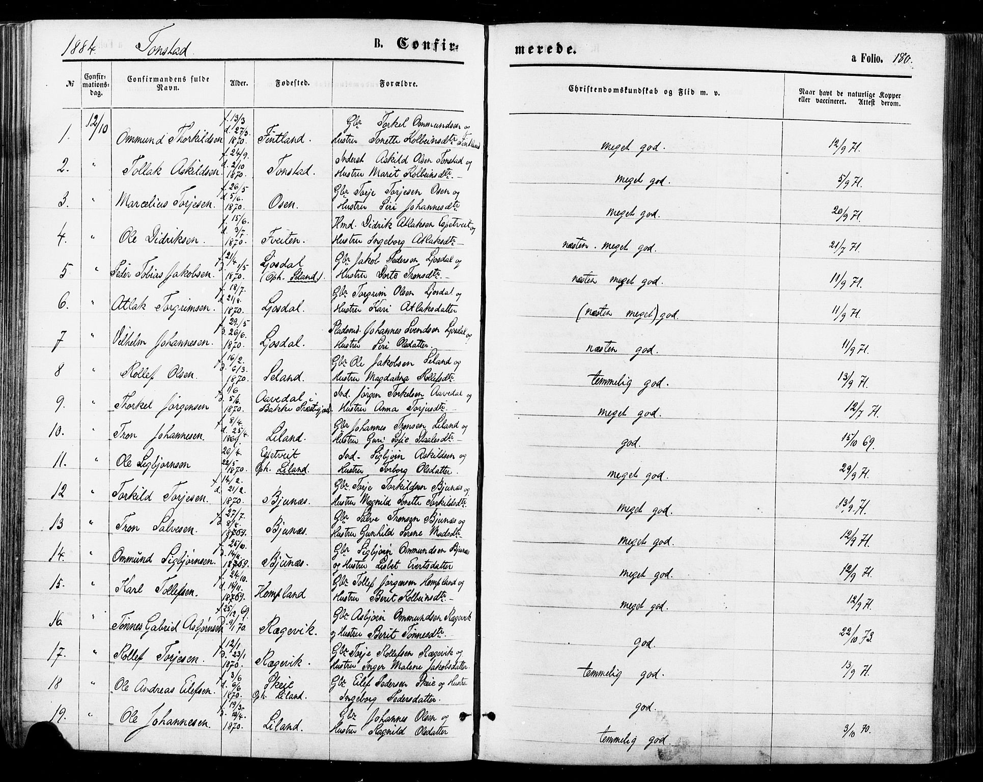 Sirdal sokneprestkontor, AV/SAK-1111-0036/F/Fa/Fab/L0003: Parish register (official) no. A 3, 1874-1886, p. 180