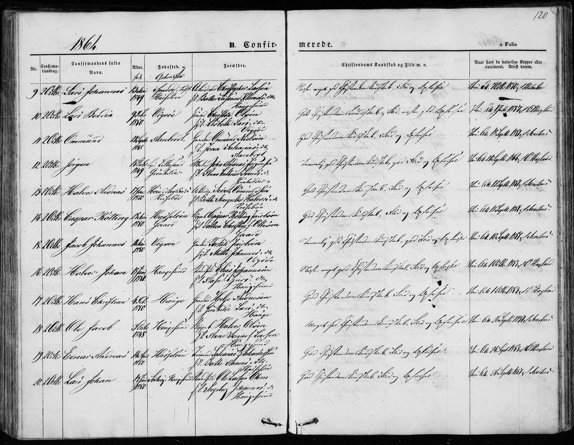 Torvastad sokneprestkontor, AV/SAST-A -101857/H/Ha/Haa/L0011: Parish register (official) no. A 11, 1857-1866, p. 120