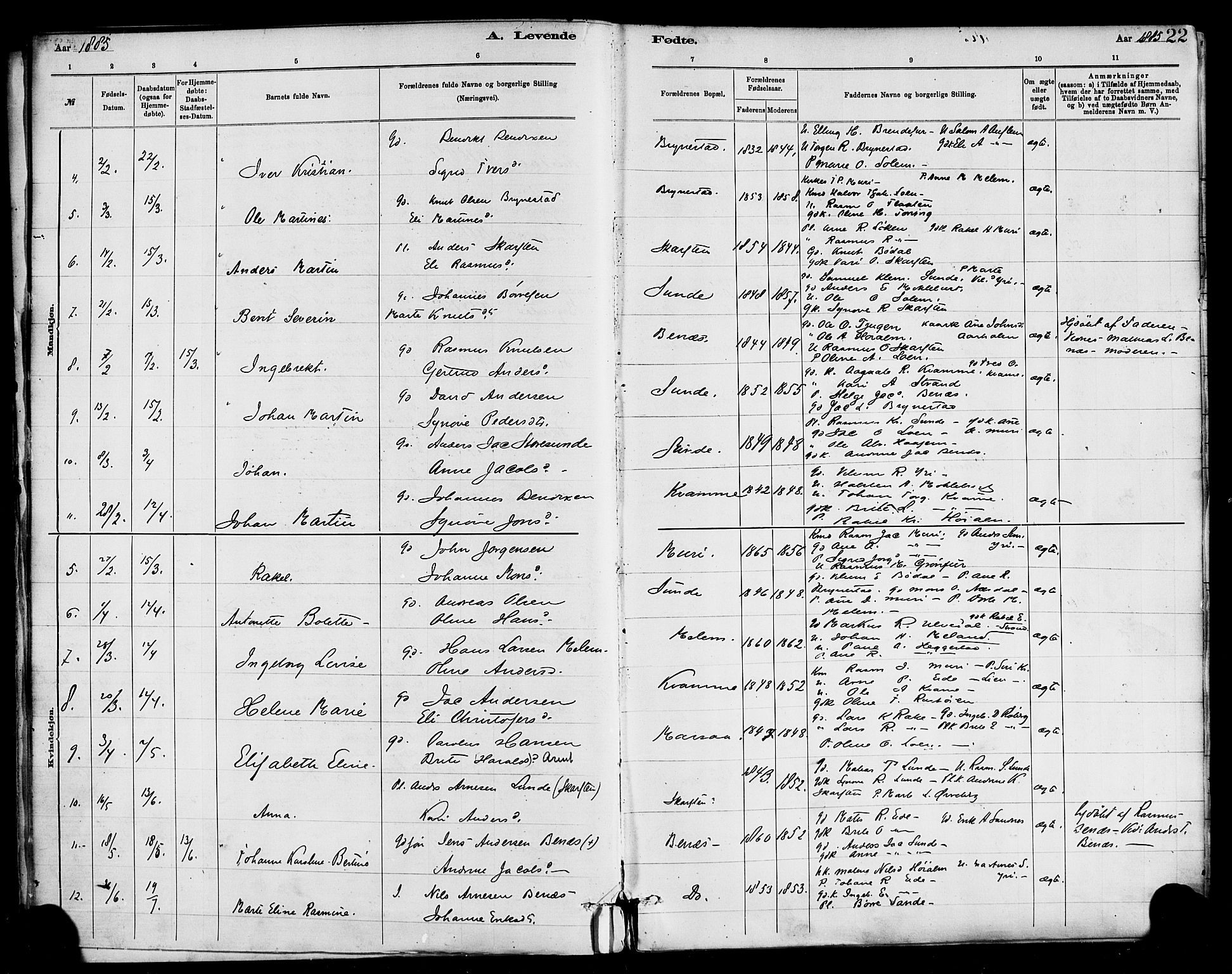 Innvik sokneprestembete, AV/SAB-A-80501: Parish register (official) no. C 1, 1879-1900, p. 22