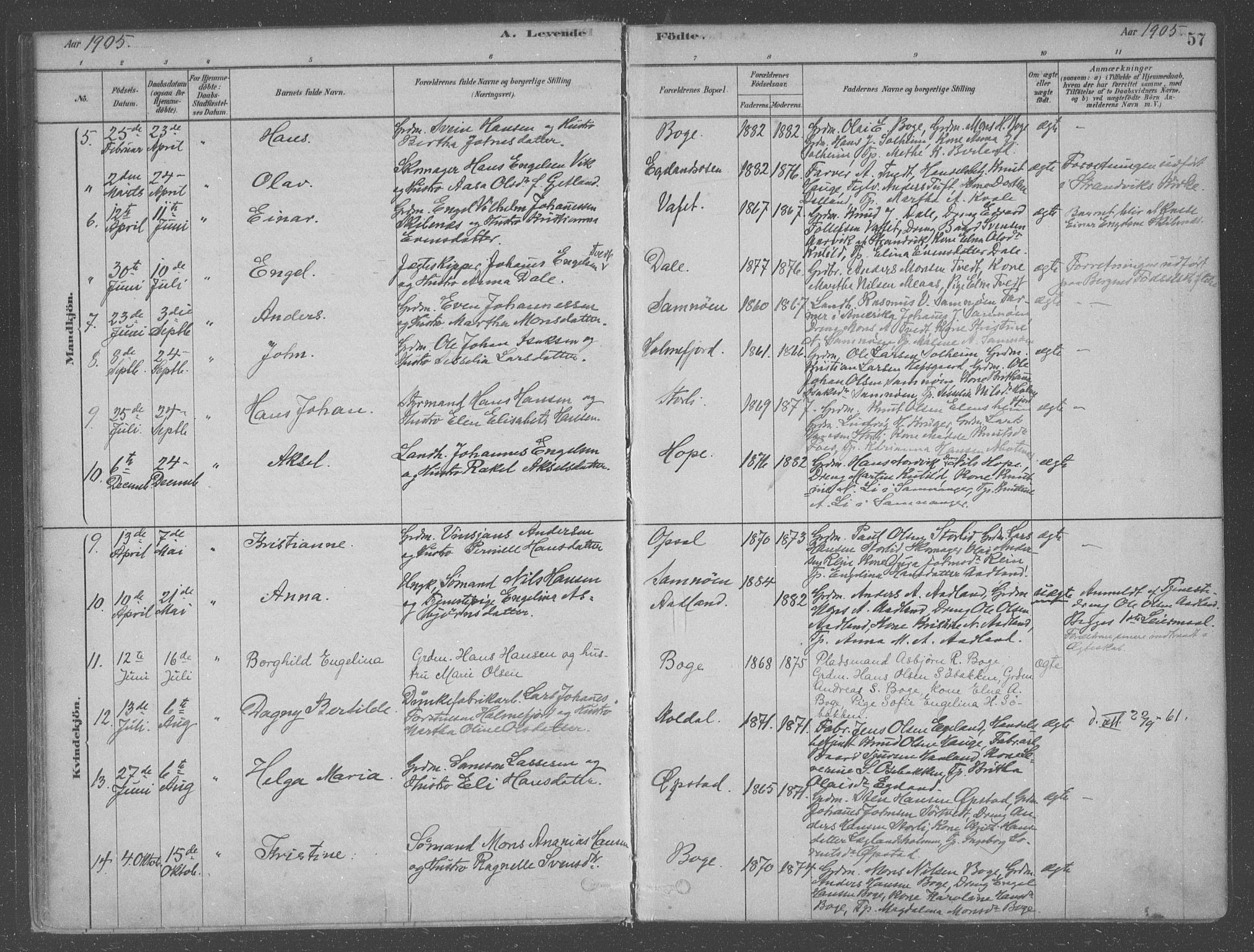 Fusa sokneprestembete, SAB/A-75401/H/Haa: Parish register (official) no. B 1, 1880-1938, p. 57